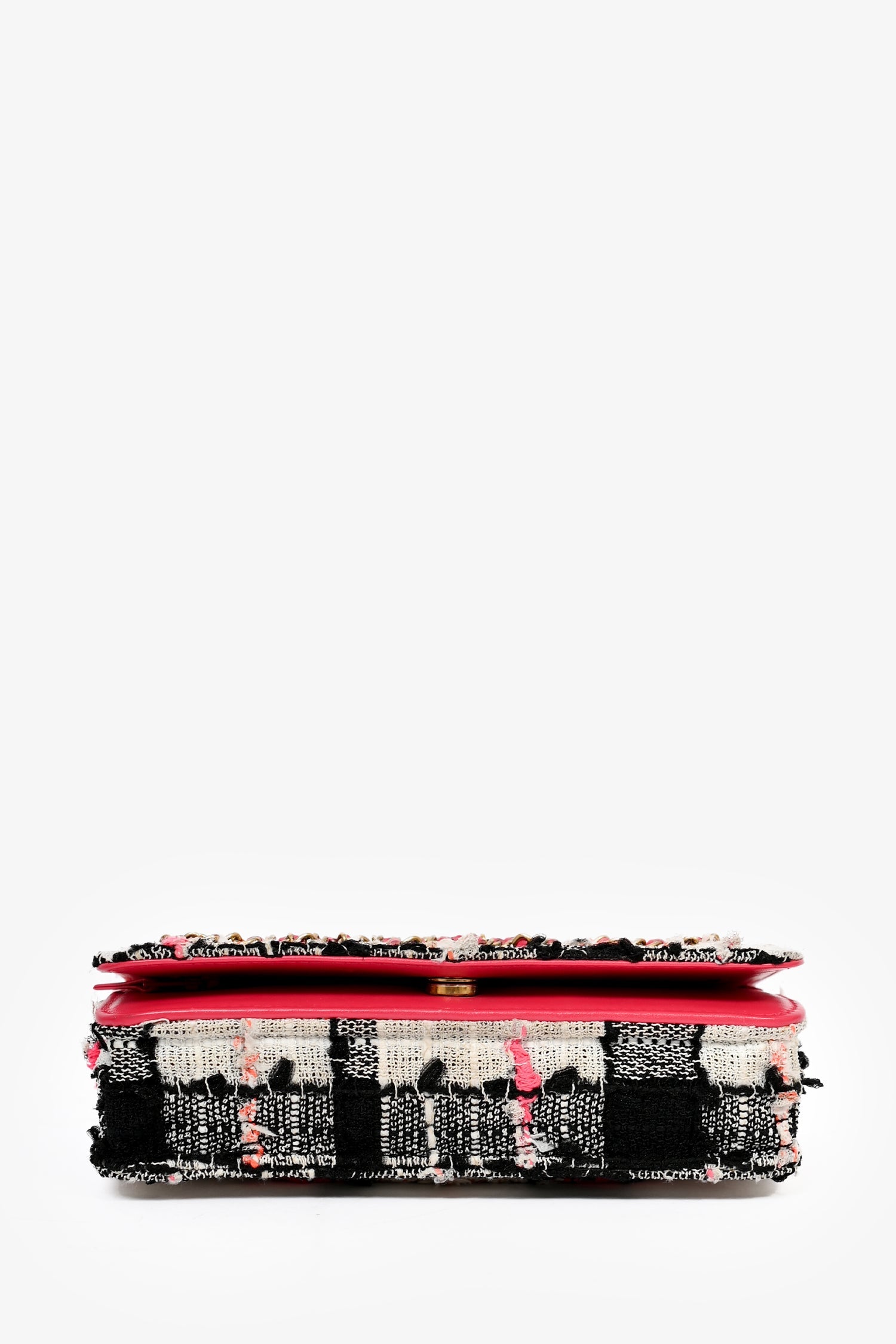 Pre-Loved Chanel™ 2019 Pink/Black/Cream Tweed Wallet On Chain