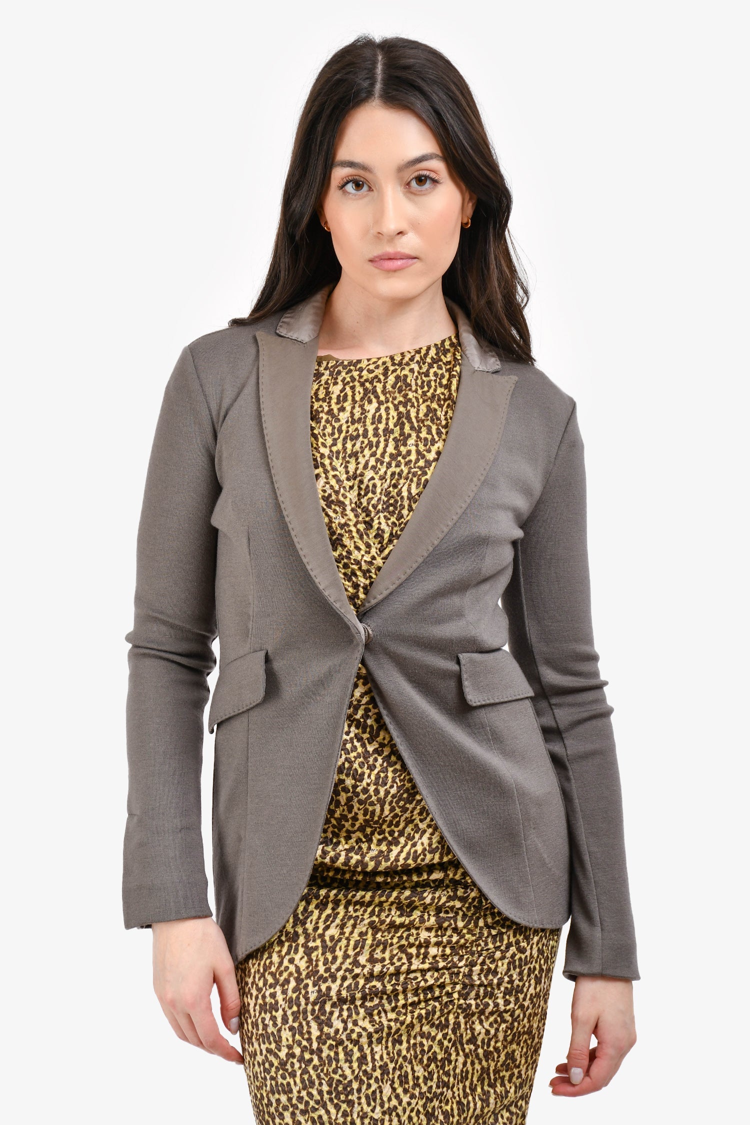Brunello Cucinelli Grey Silk Lapel Blazer Size S
