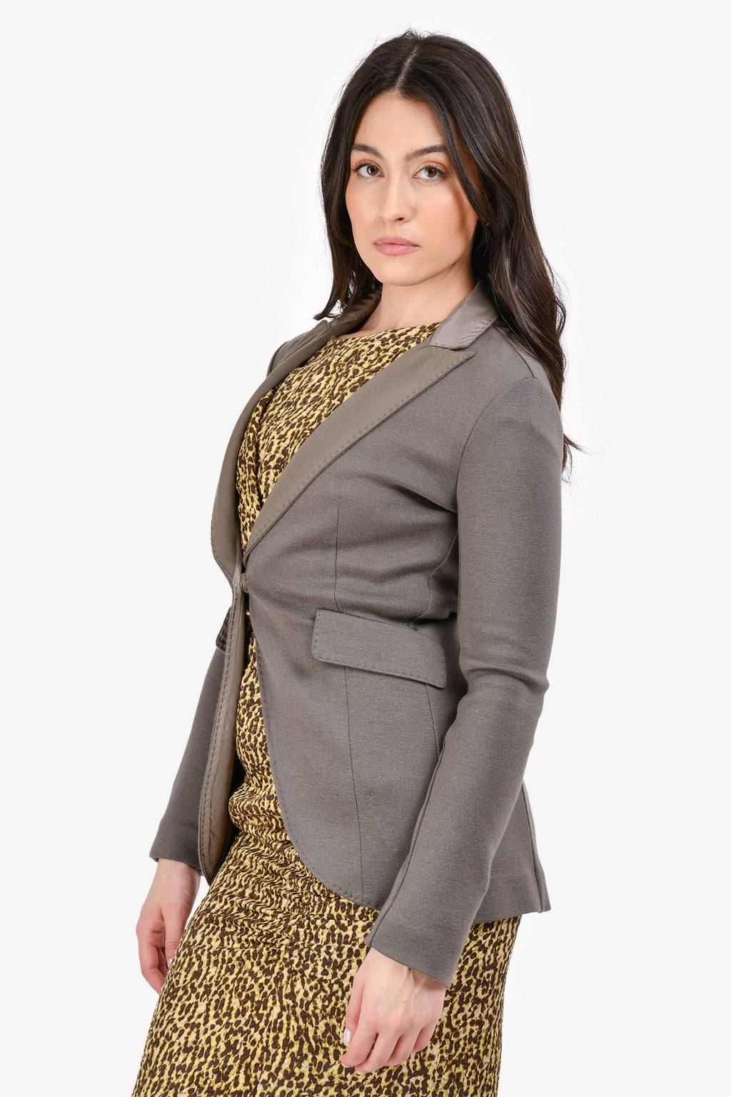 Brunello Cucinelli Grey Silk Lapel Blazer Size S