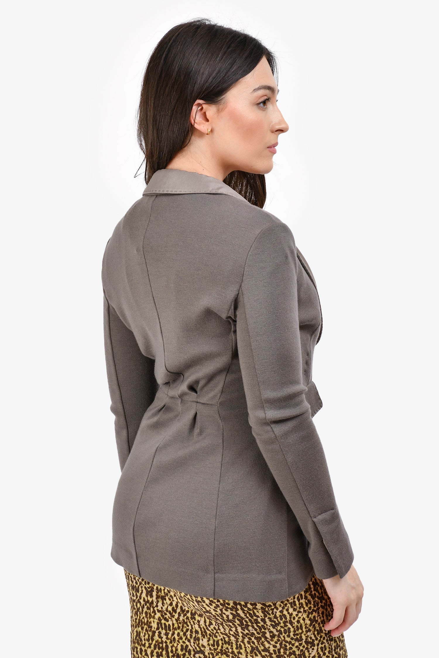 Brunello Cucinelli Grey Silk Lapel Blazer Size S