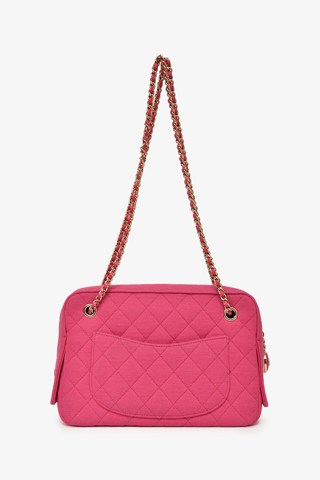Pre-Loved Chanel™ 2019-20 Fuchsia Quilted Jersey Zip Double Chain Bag