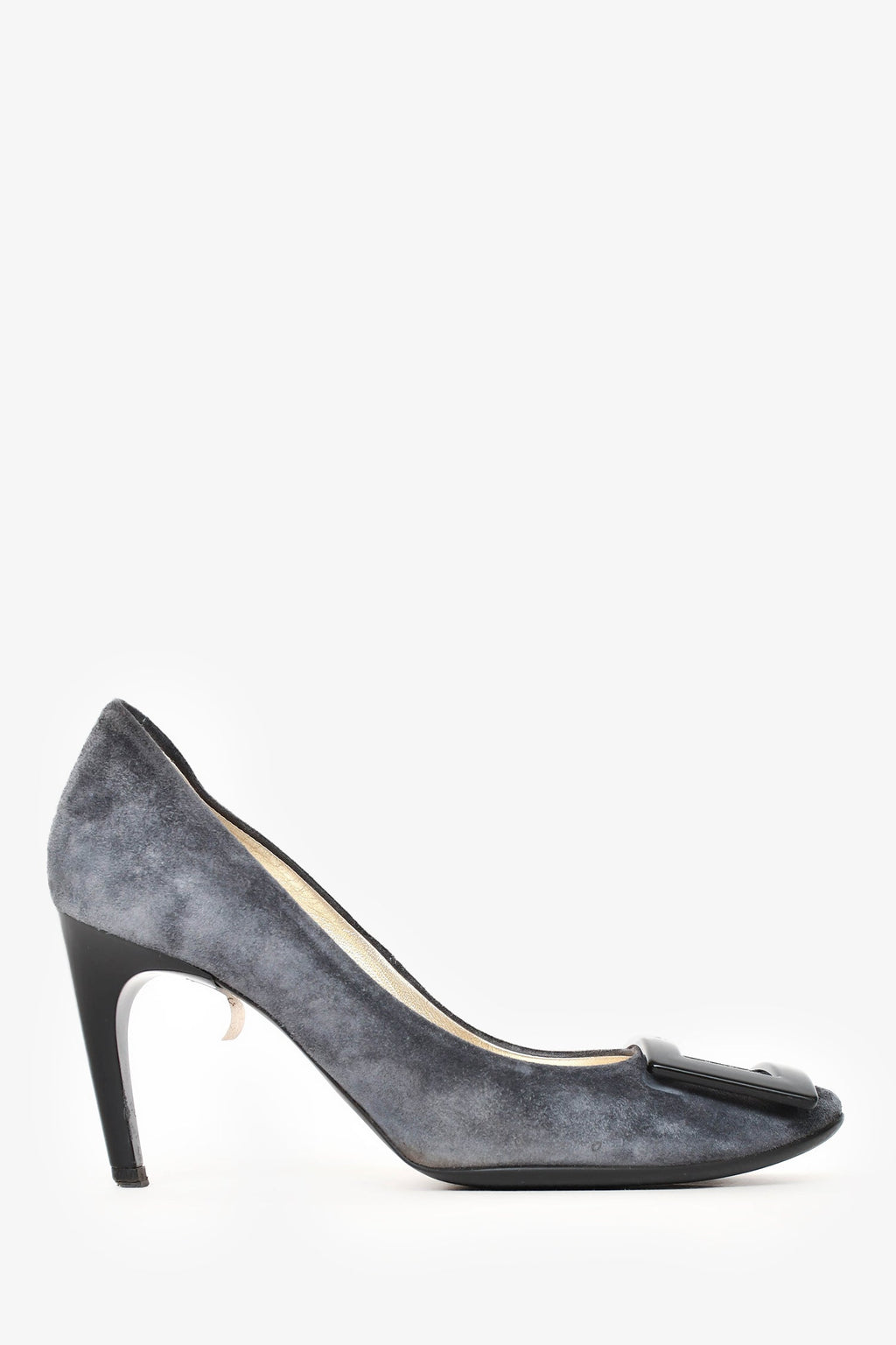 Roger Vivier Grey Suede Black Buckle Heels Size 35