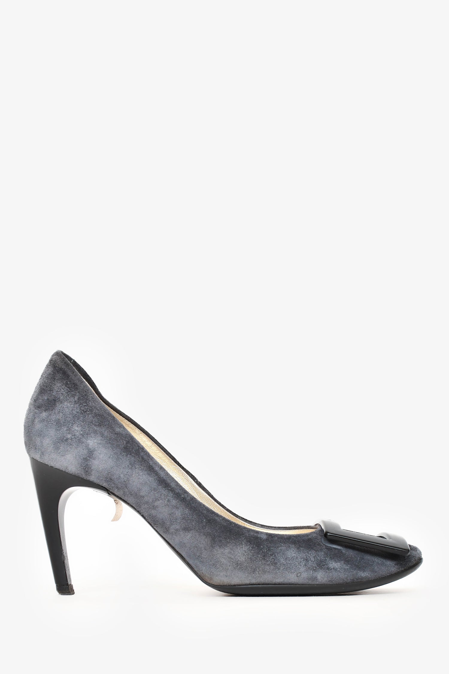 Roger Vivier Grey Suede Black Buckle Heels Size 35