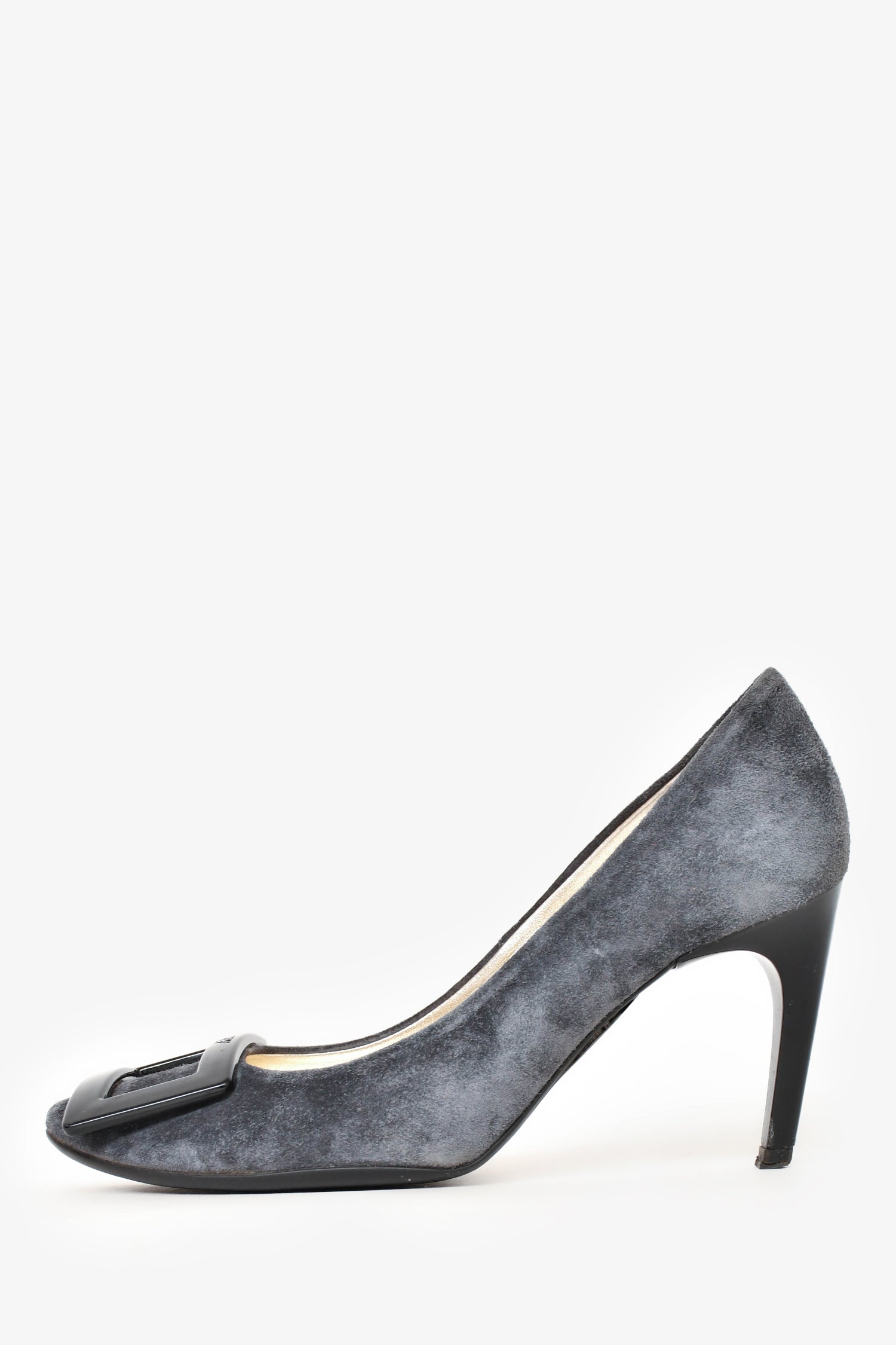 Roger Vivier Grey Suede Black Buckle Heels Size 35
