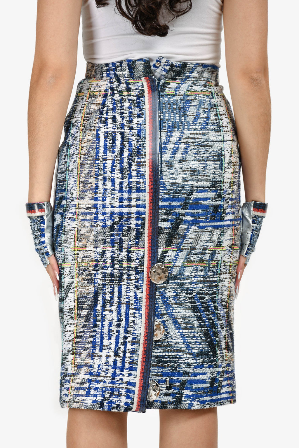 Pre-Loved Chanel™ 2016 S/S Runway Blue/Multi Tweed Midi Skirt Size 36 + Matching Gloves