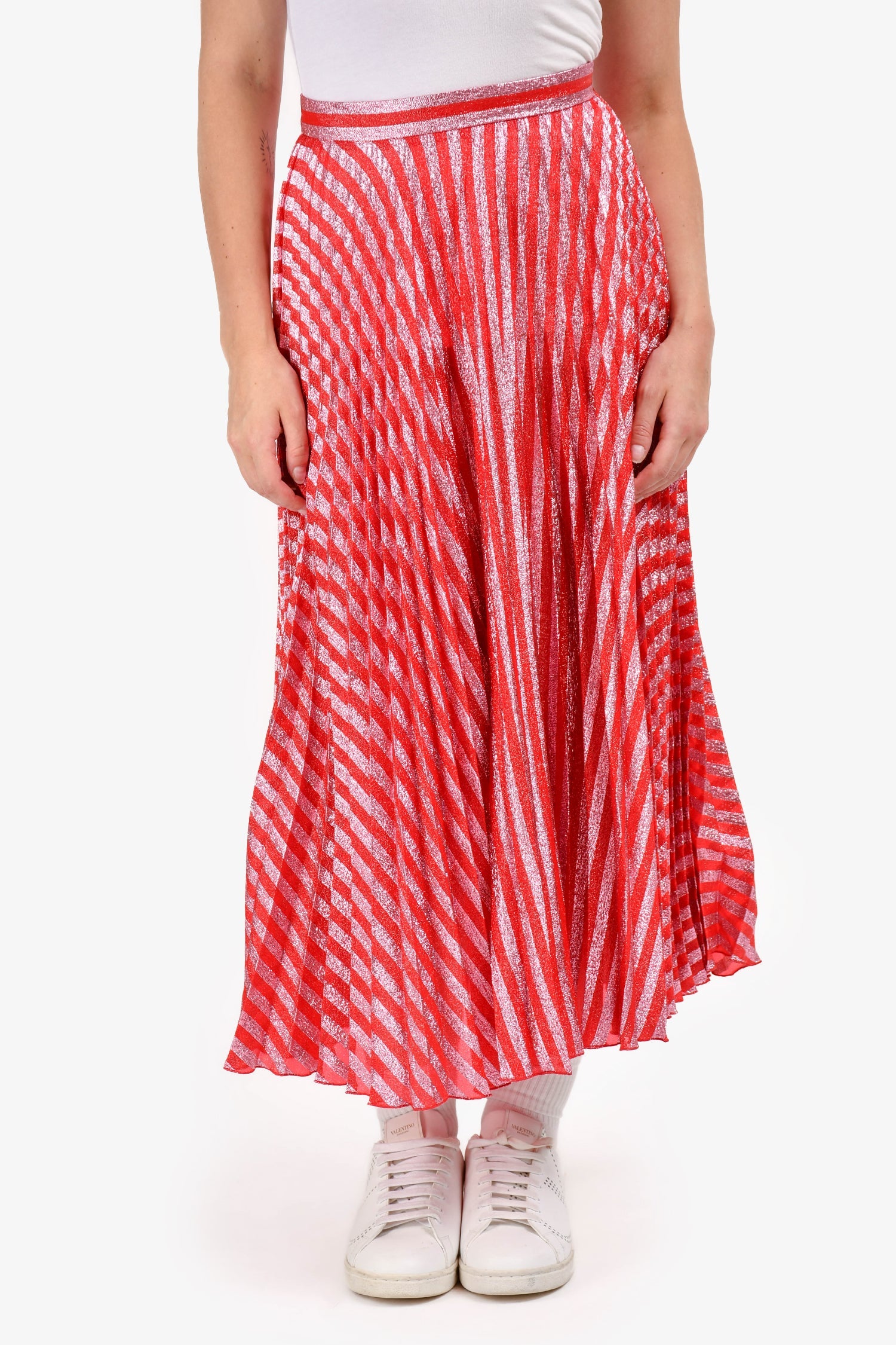 Gucci 2016 Red/Pink Striped Pleated Long Skirt Size 40