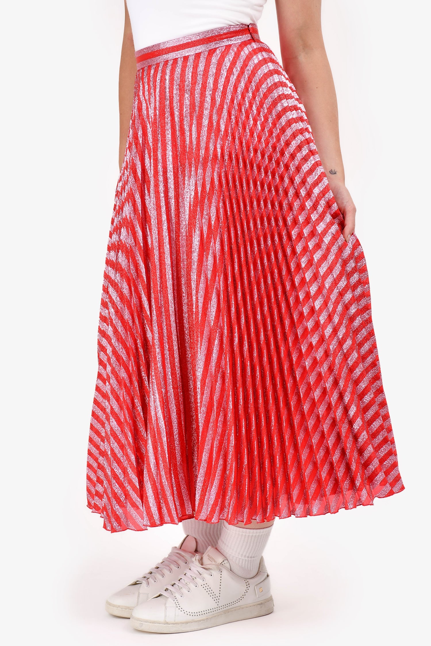 Gucci 2016 Red/Pink Striped Pleated Long Skirt Size 40