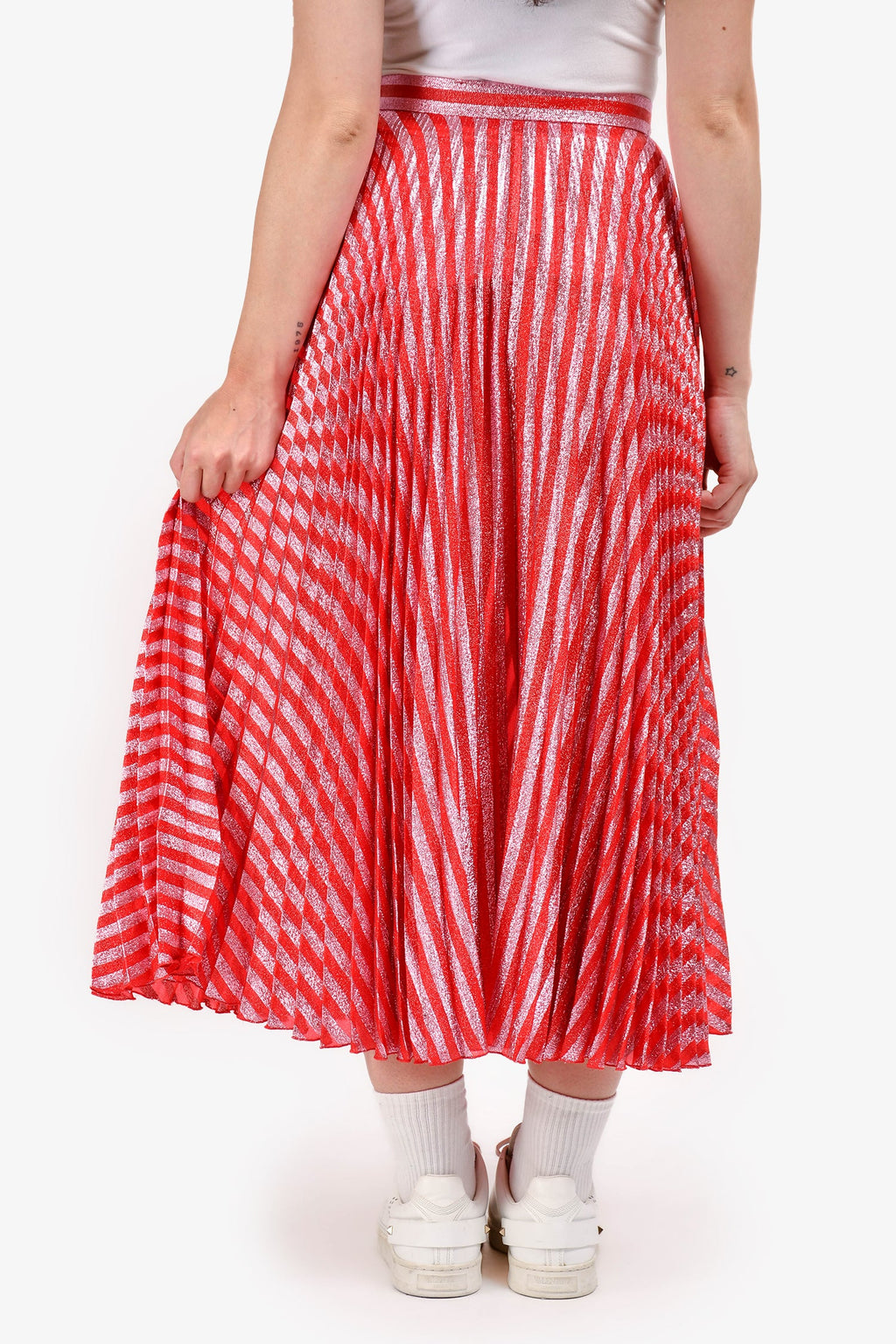 Gucci 2016 Red/Pink Striped Pleated Long Skirt Size 40