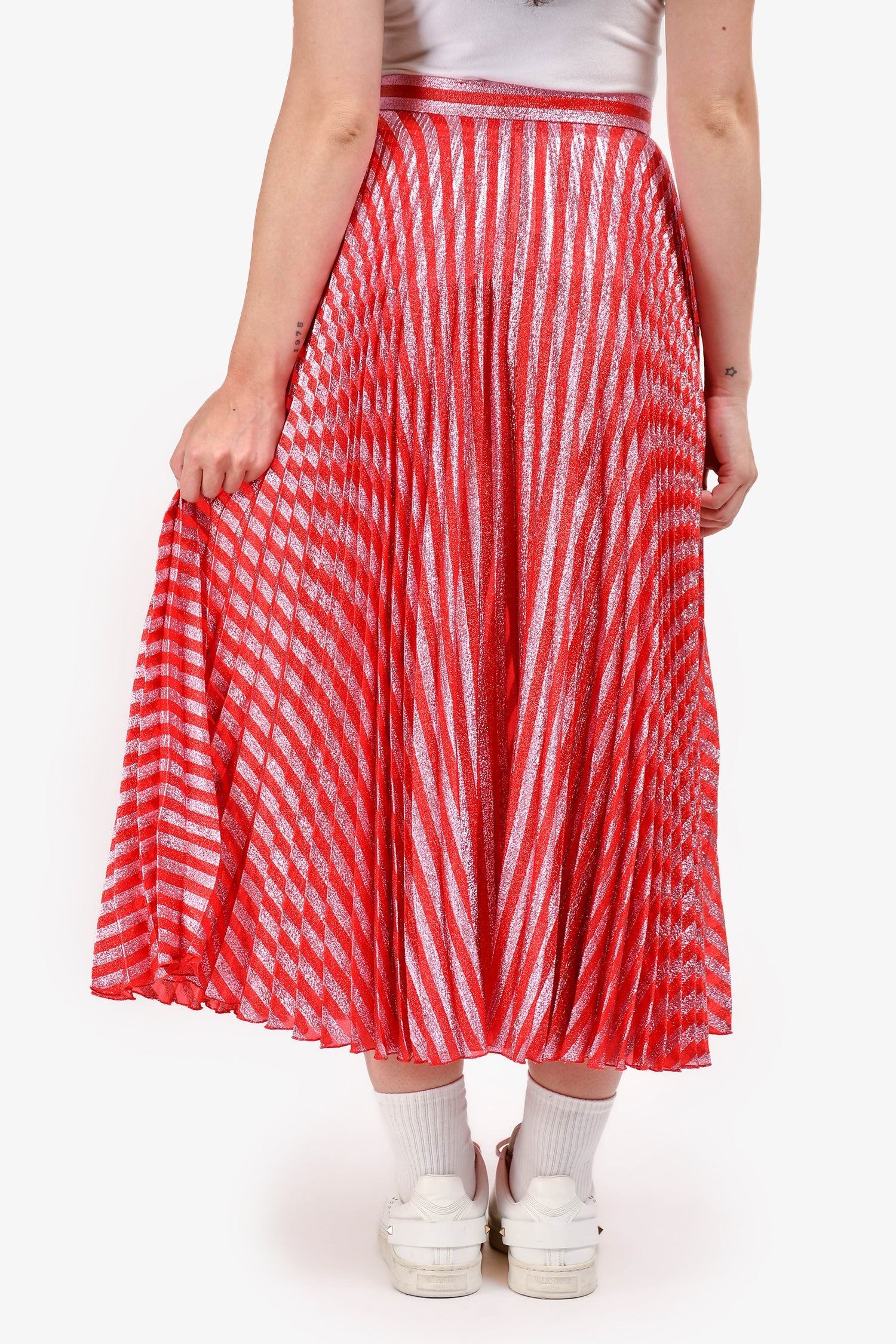 Gucci 2016 Red/Pink Striped Pleated Long Skirt Size 40