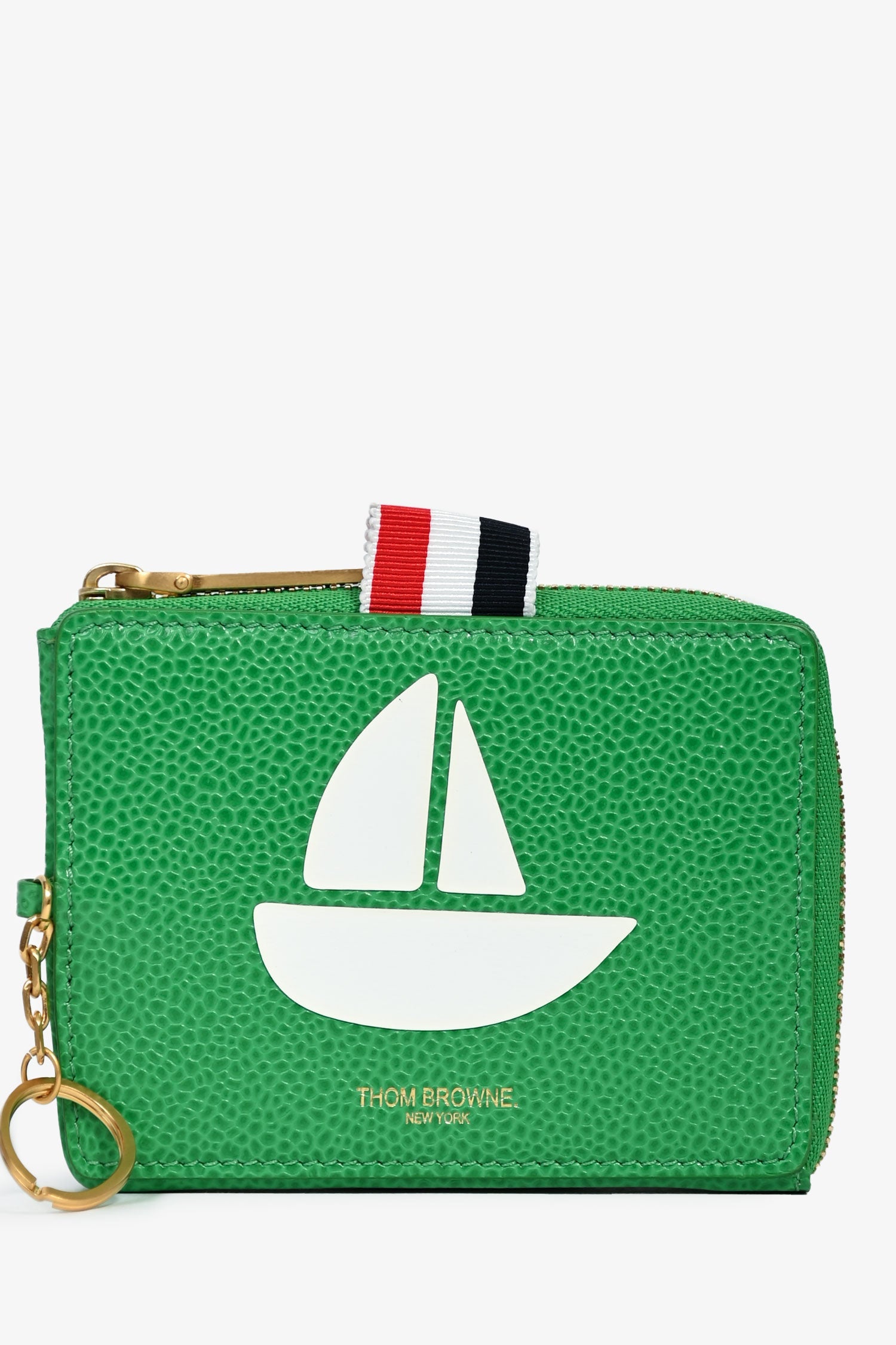 Thom Browne Green Leather Key Holder Zip Wallet