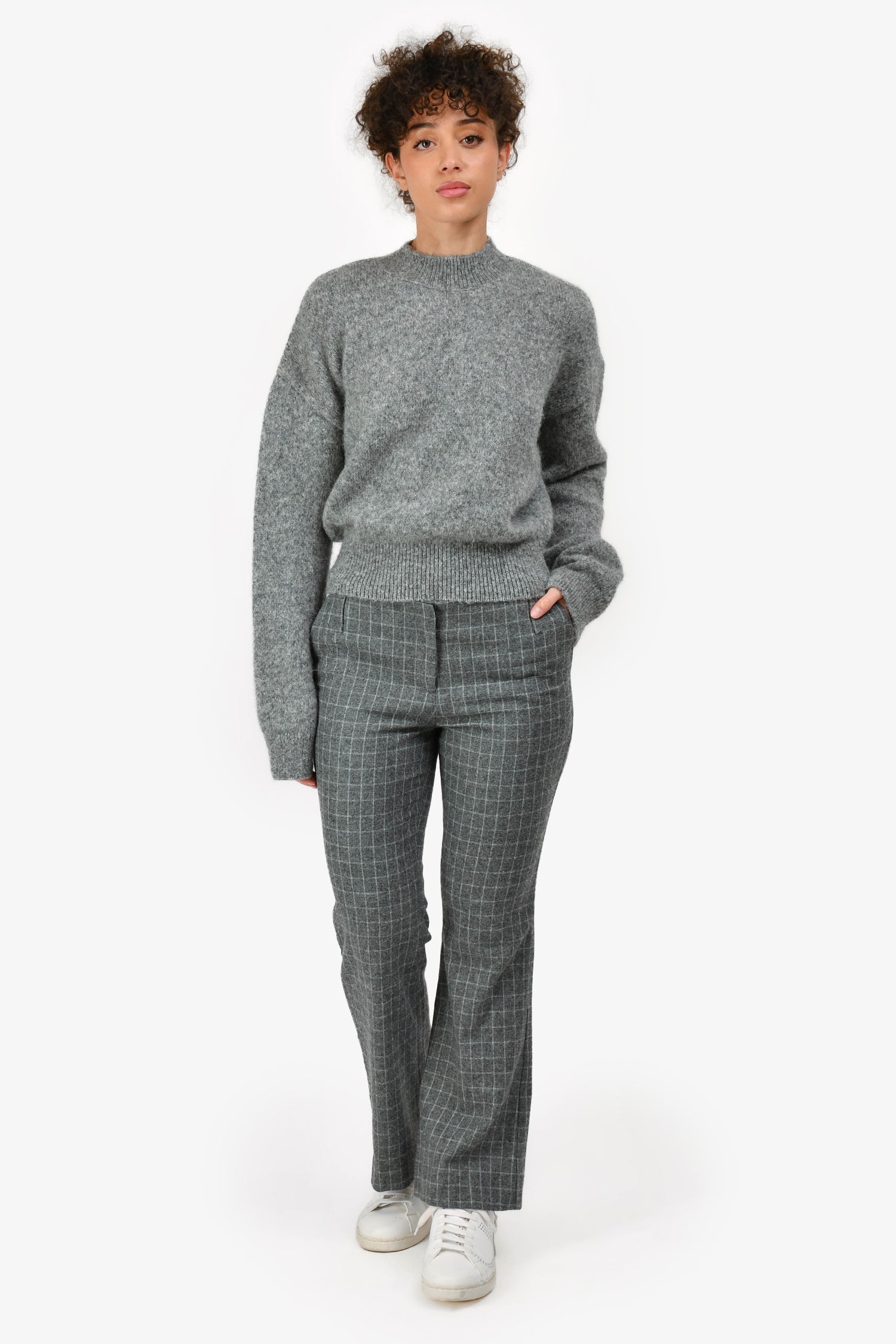Maje Grey Check Low Waist Baby Flared Trousers Size 38