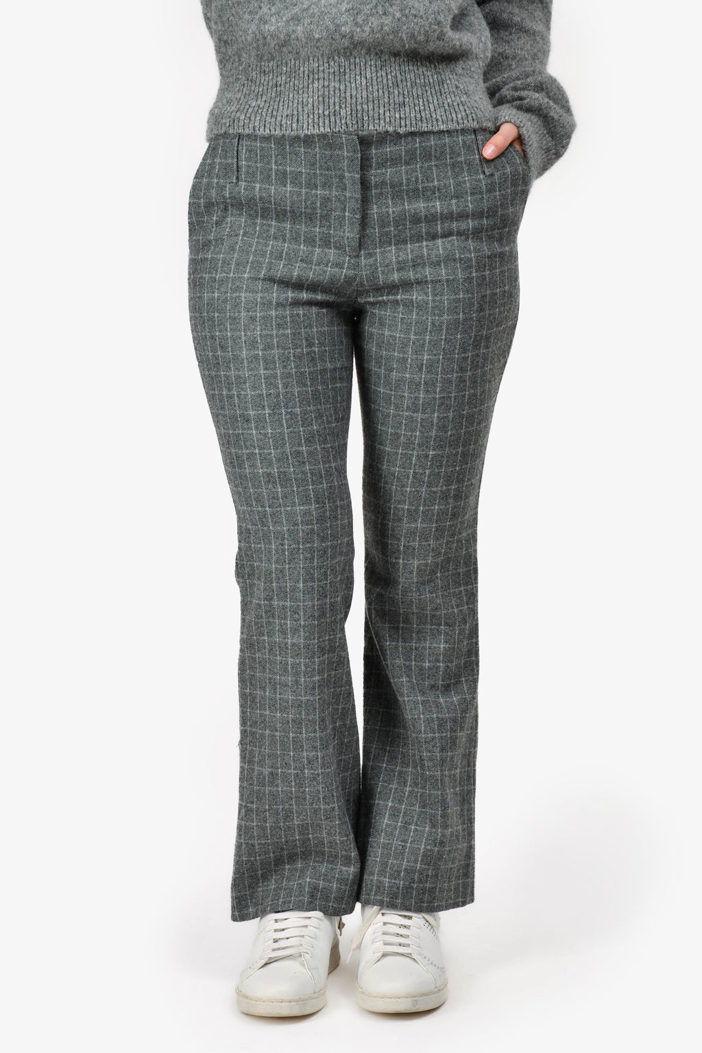 Maje Grey Check Low Waist Baby Flared Trousers Size 38