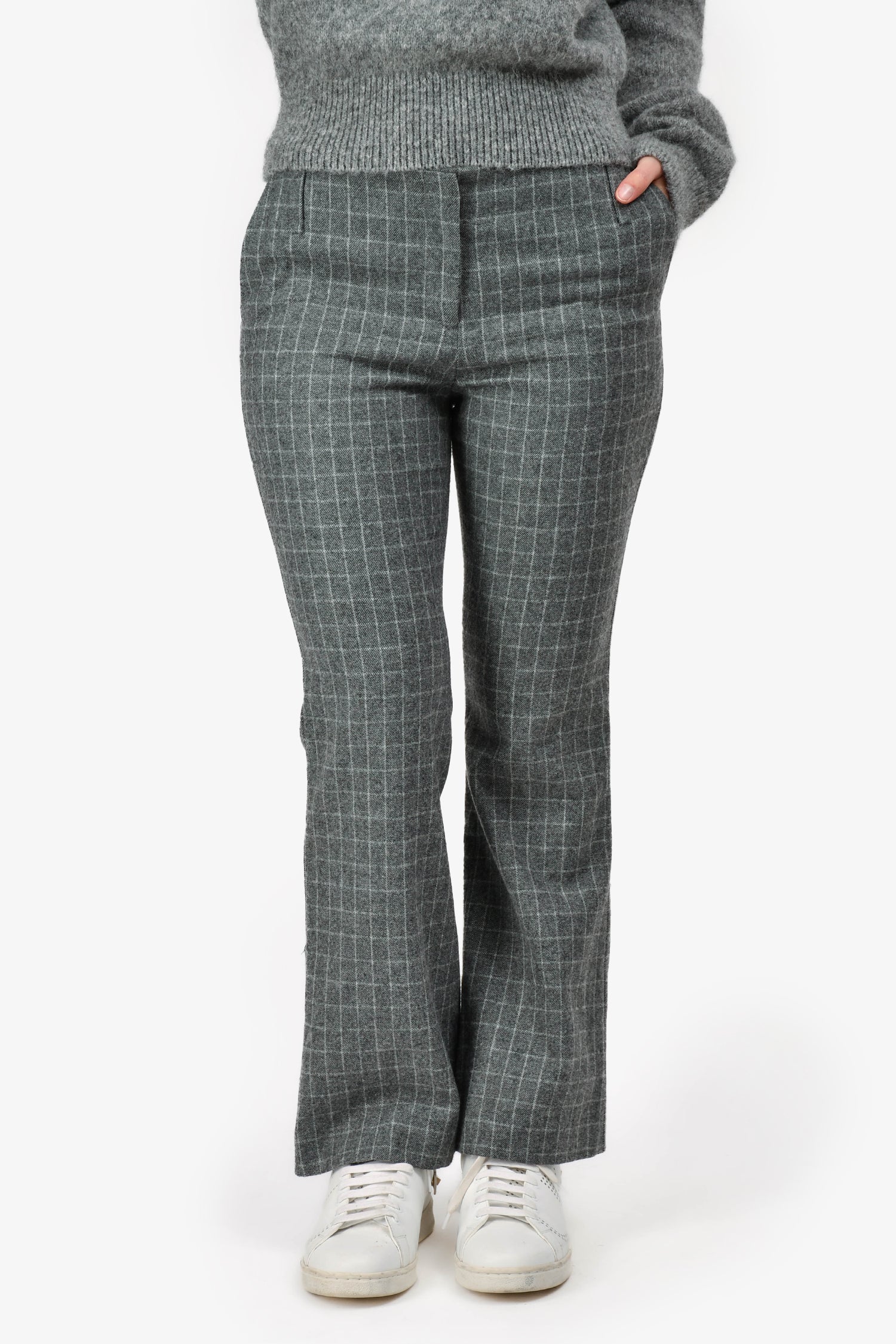 Maje Grey Check Low Waist Baby Flared Trousers Size 38