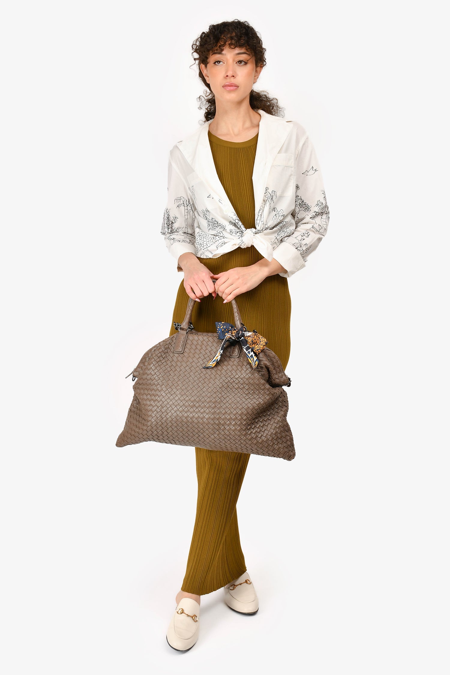 Bottega Veneta Brown Leather Intrecciato Convertible Maxi Top Handle