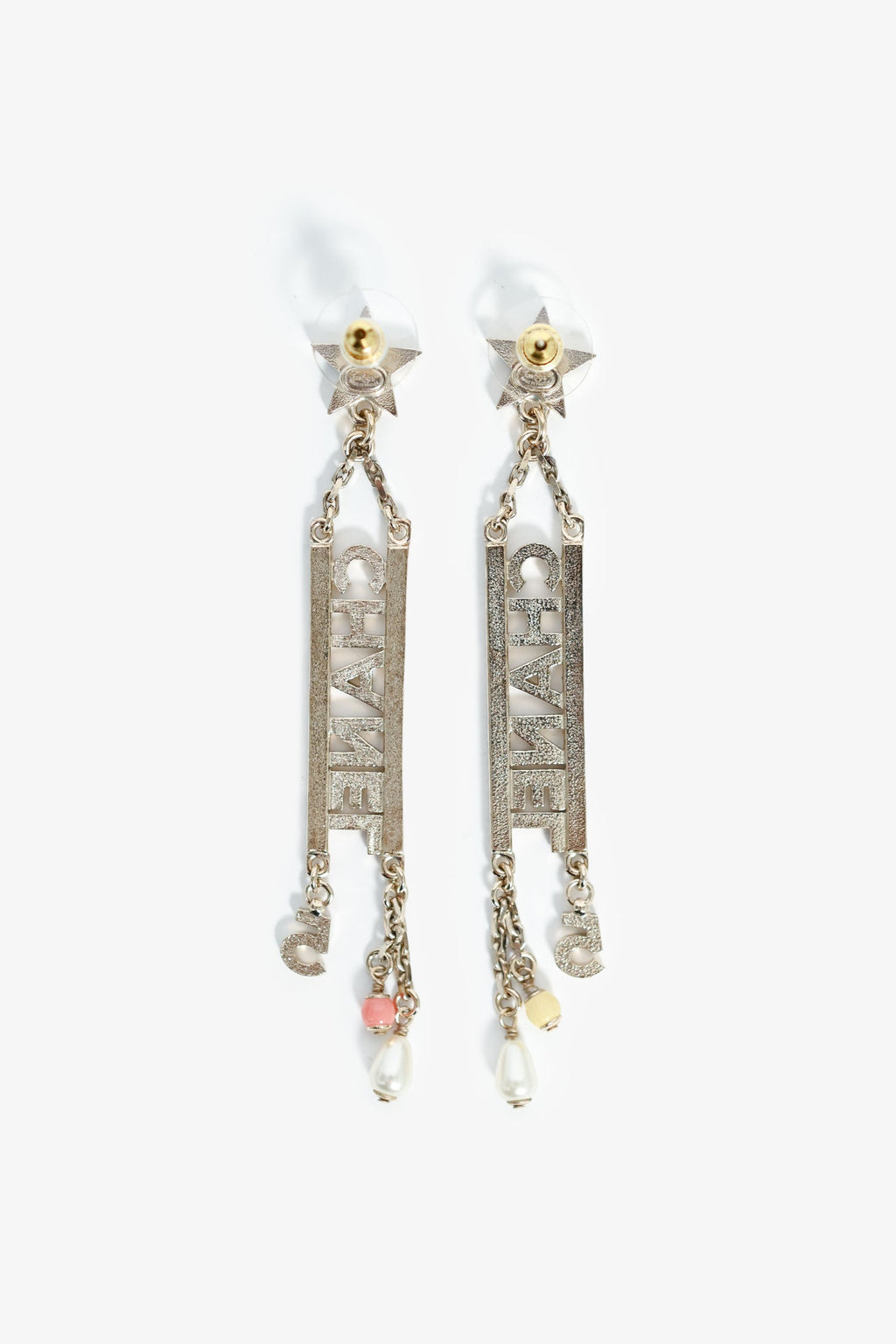 Pre-Loved Chanel™ 2022 Gold Tone Crystal Logo Number 5 Earrings