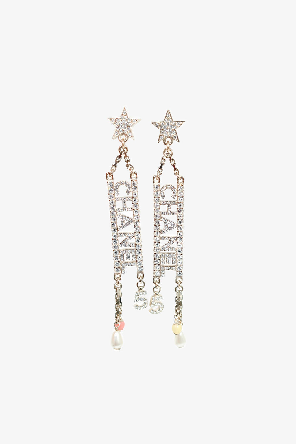 Pre-Loved Chanel™ 2022 Gold Tone Crystal Logo Number 5 Earrings