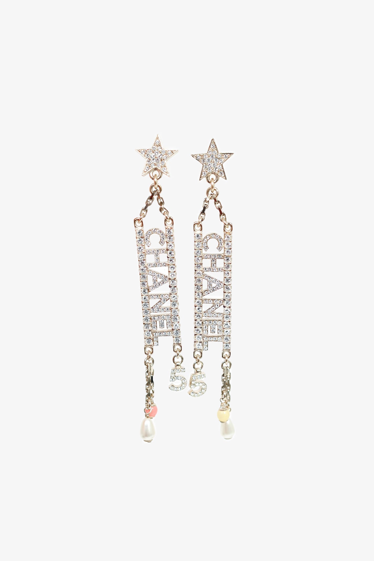 Pre-Loved Chanel™ 2022 Gold Tone Crystal Logo Number 5 Earrings