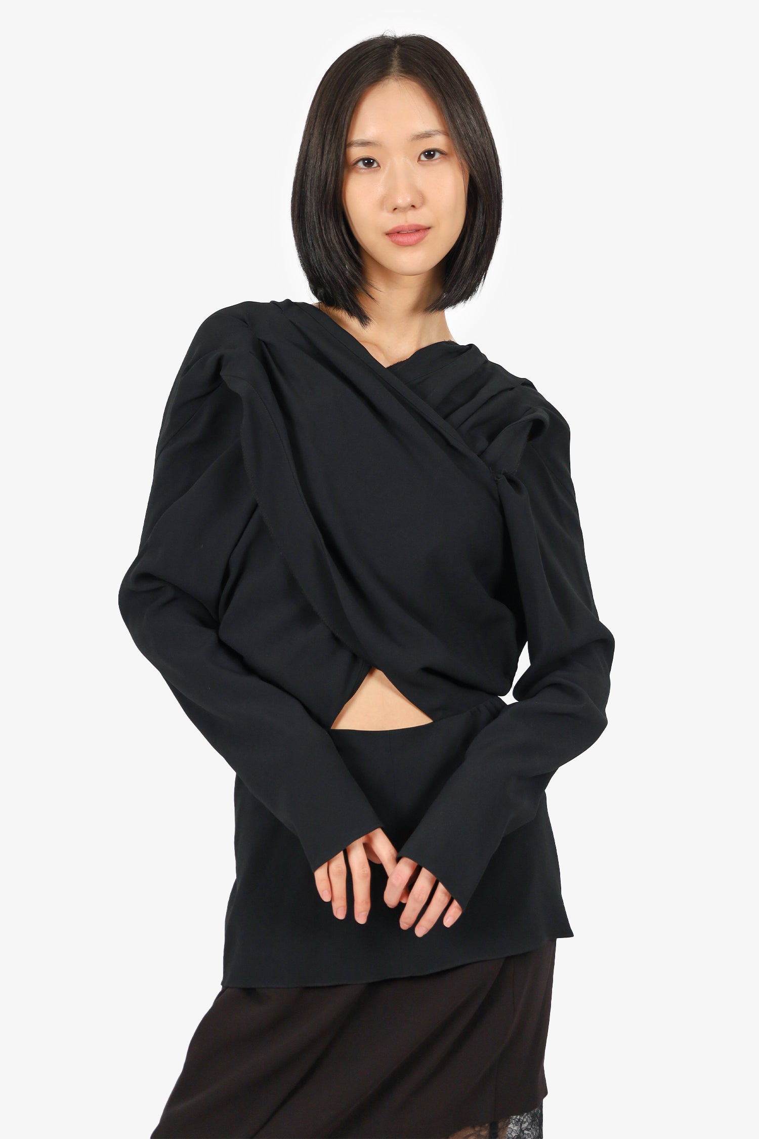 Toteme Black Drapped Asymmetric Top Size L