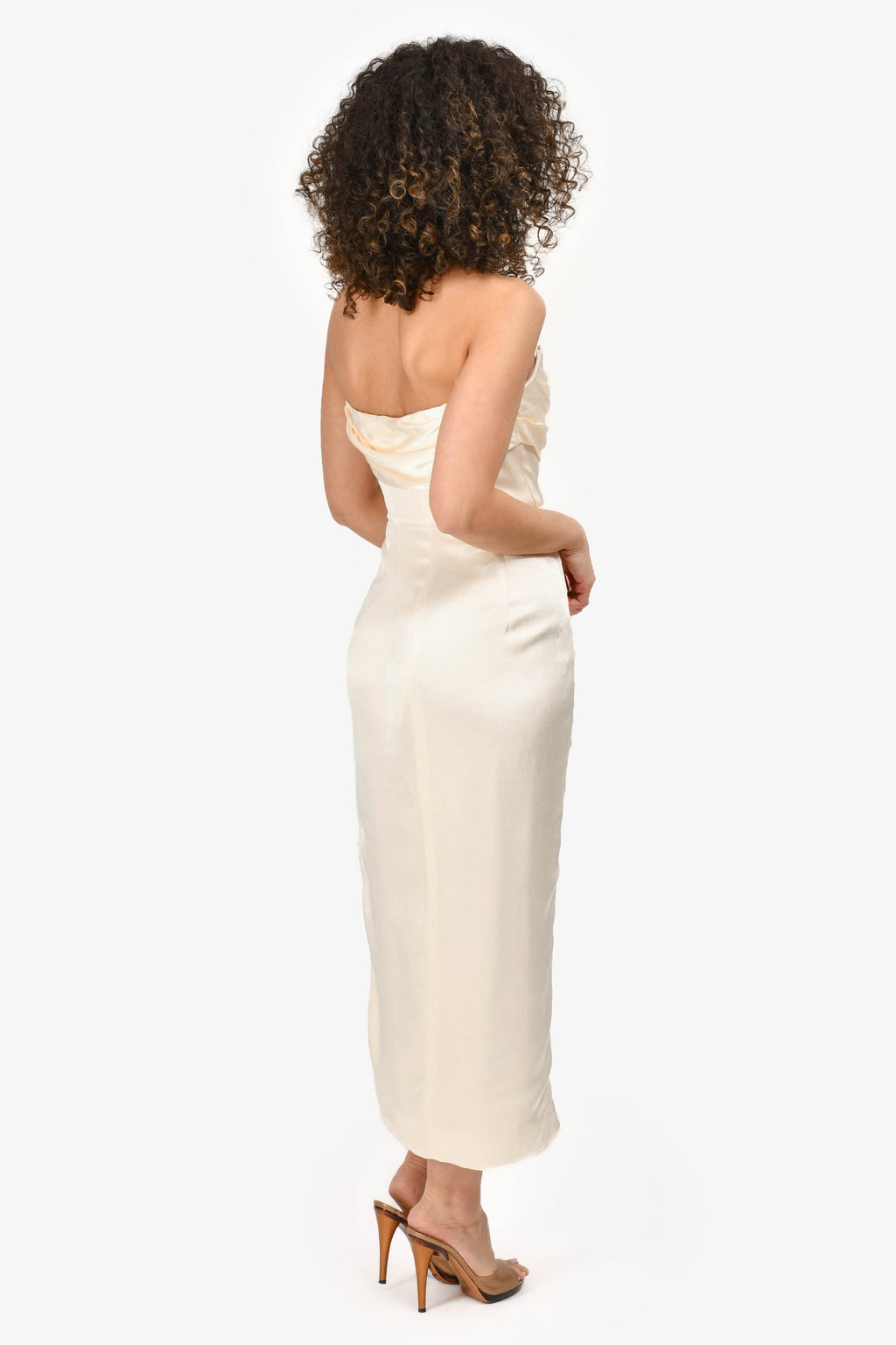 Bardot Eggshell Satin 'Elio' Midi Dress Midi Dress Size 6