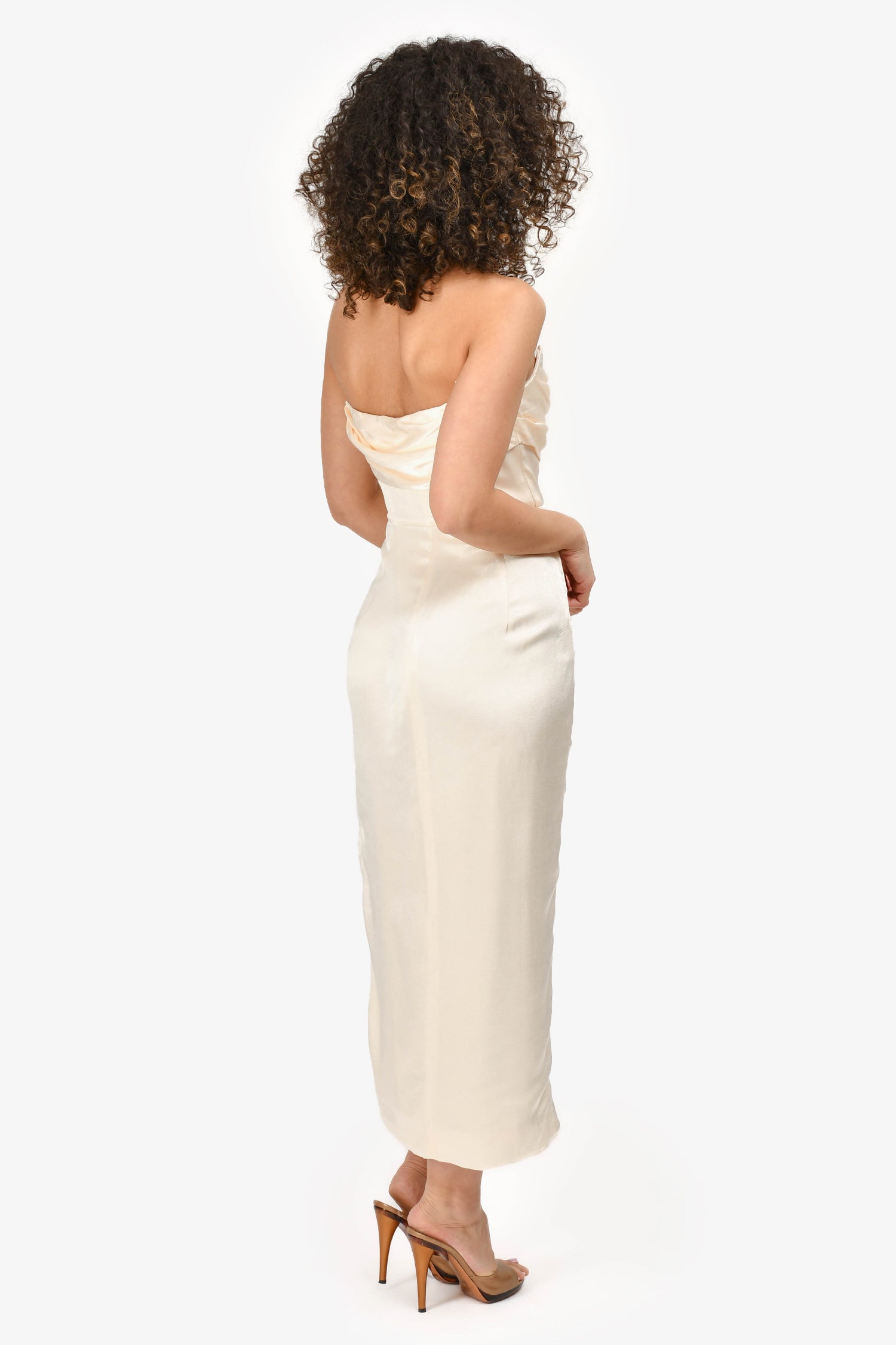 Bardot Eggshell Satin 'Elio' Midi Dress Midi Dress Size 6