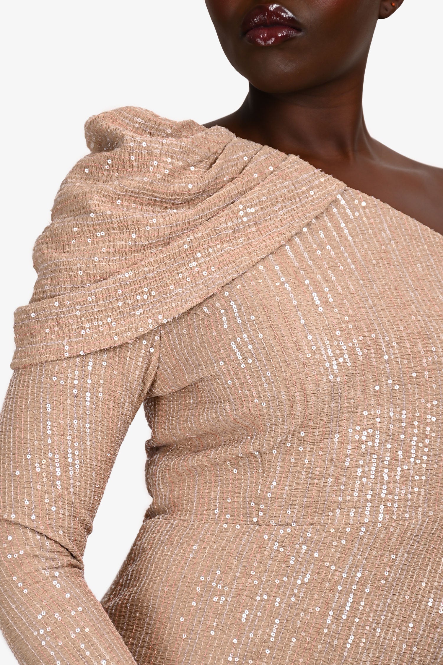 Eliya The Label Beige Sequined 'Nicole' Gown Size L