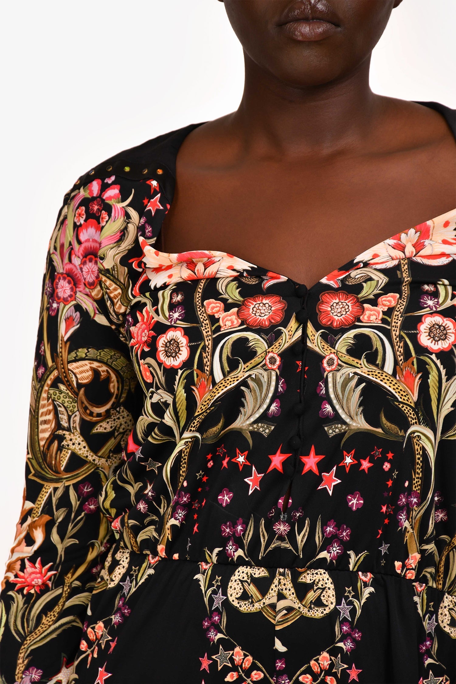 Roberto Cavalli Black Multicolour Floral Pattern Long Sleeves Wide Leg Jumpsuit Size 44