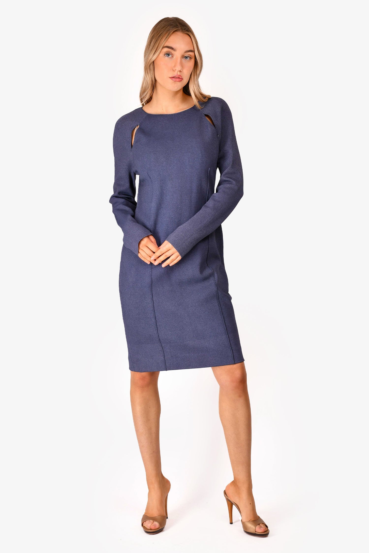 Tom Ford Blue Cutout Long Sleeve Dress Size XL