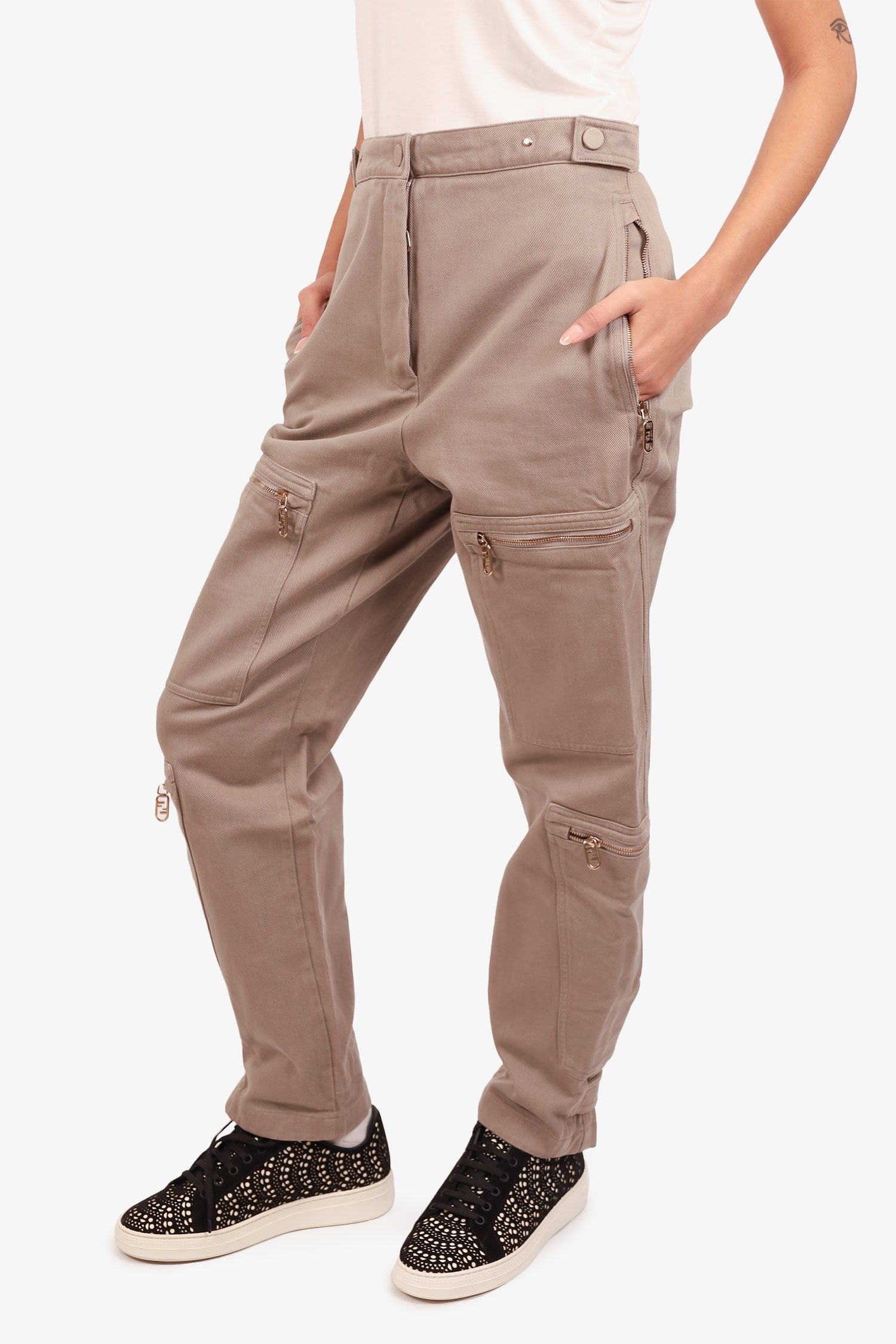 Fendi Grey Cargo Pants with Zipped Pockets Size 38