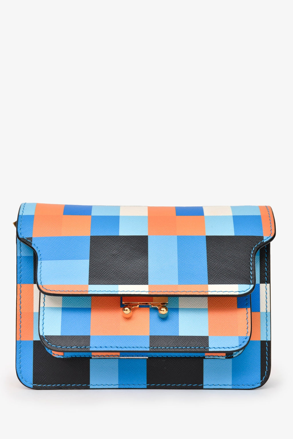 Marni Blue/Orange Geometrical Print Mini Trunk Crossbody Bag