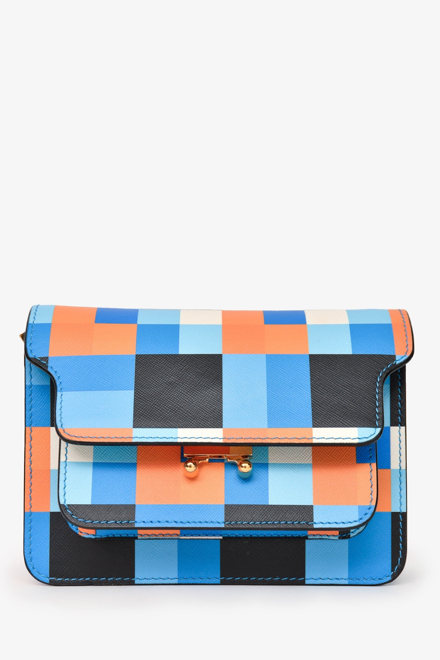Marni Blue/Orange Geometrical Print Mini Trunk Crossbody Bag