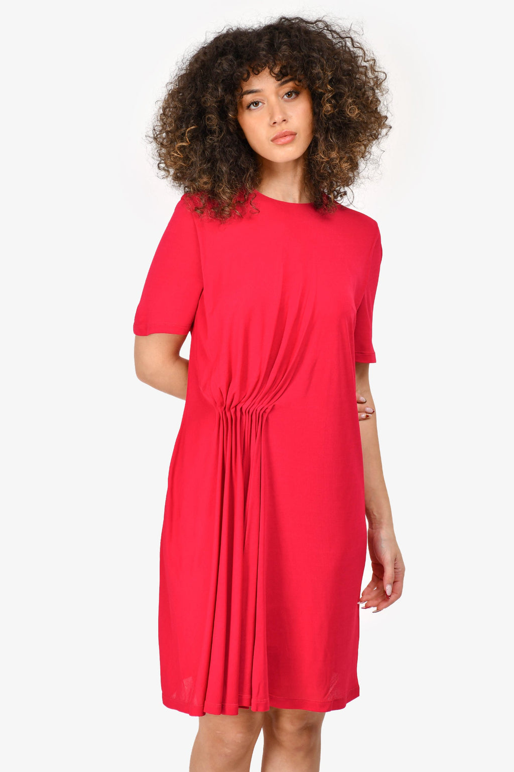 Givenchy Red Ruch Detailed Short Sleeve Dress Size 40