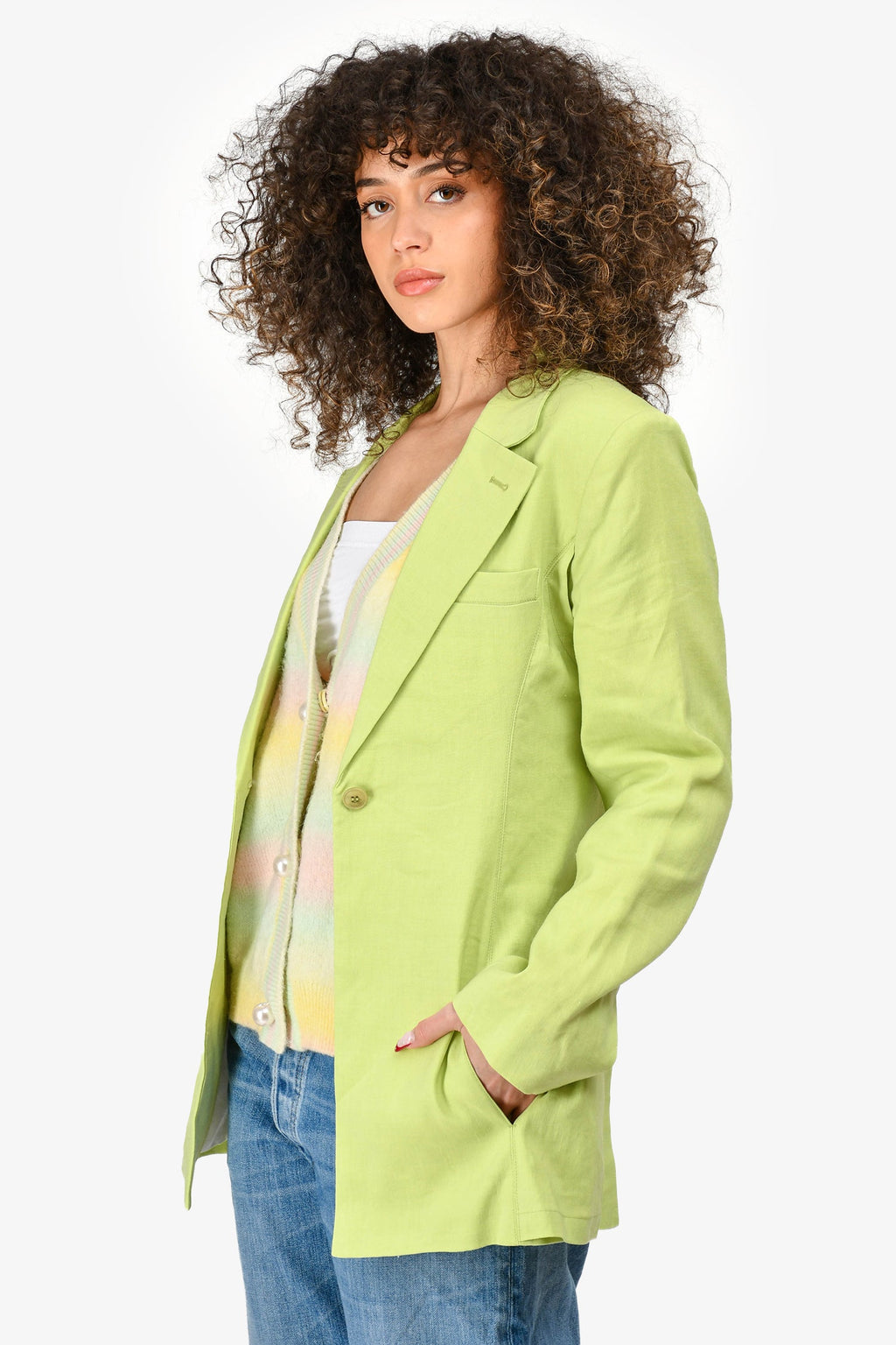 Jacquemus Neon Green Linen Single Breasted Blazer Size 32