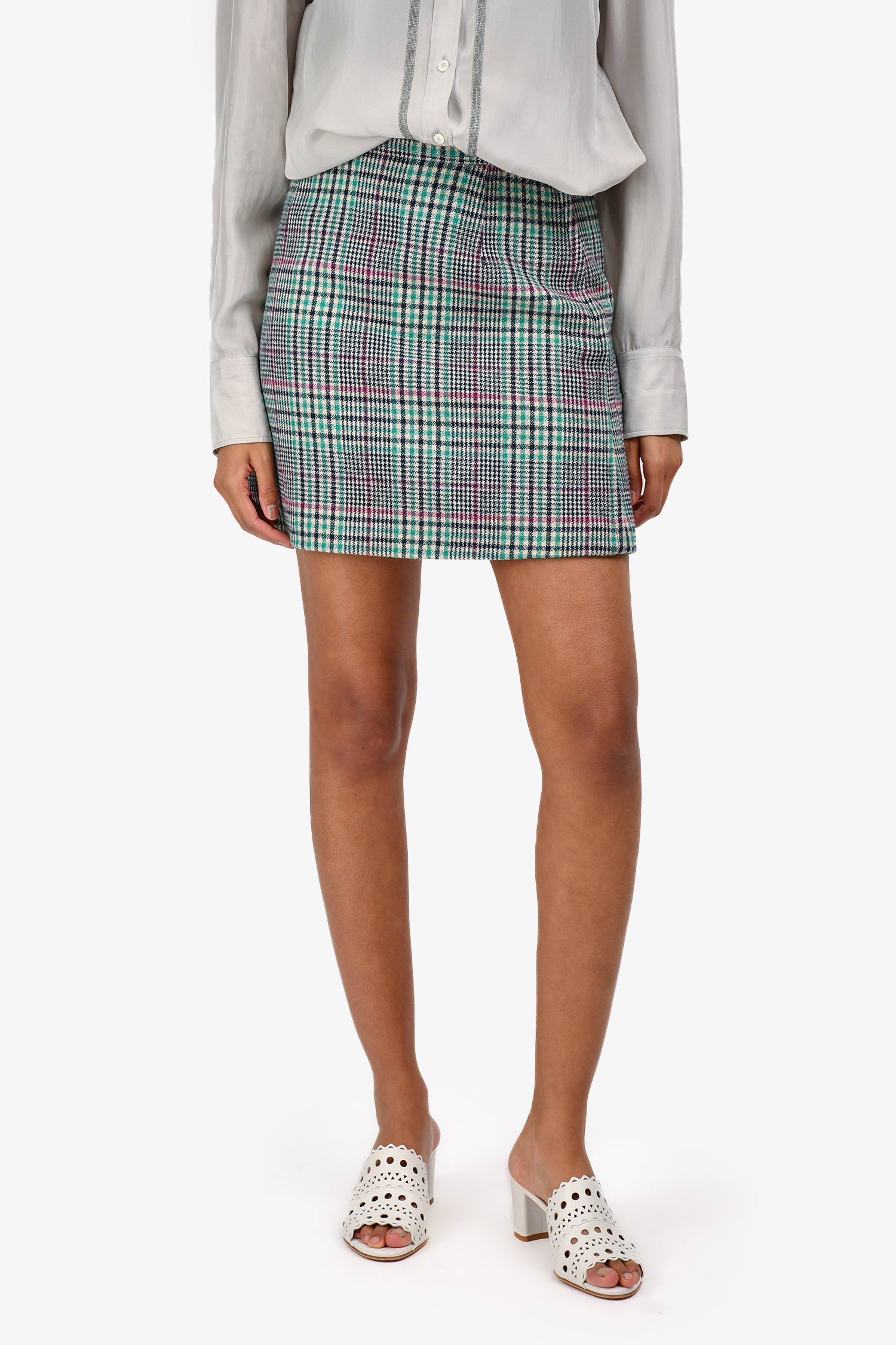 Sandro Green/Navy Wool Plaid Mini Skirt Size 1