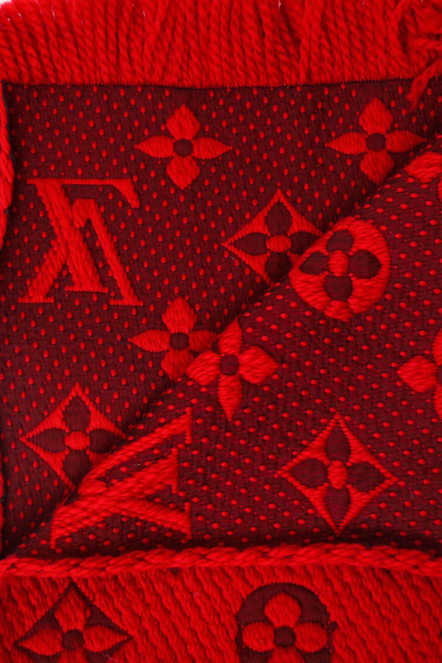 Louis Vuitton Red Wool/Silk Monogram Scarf