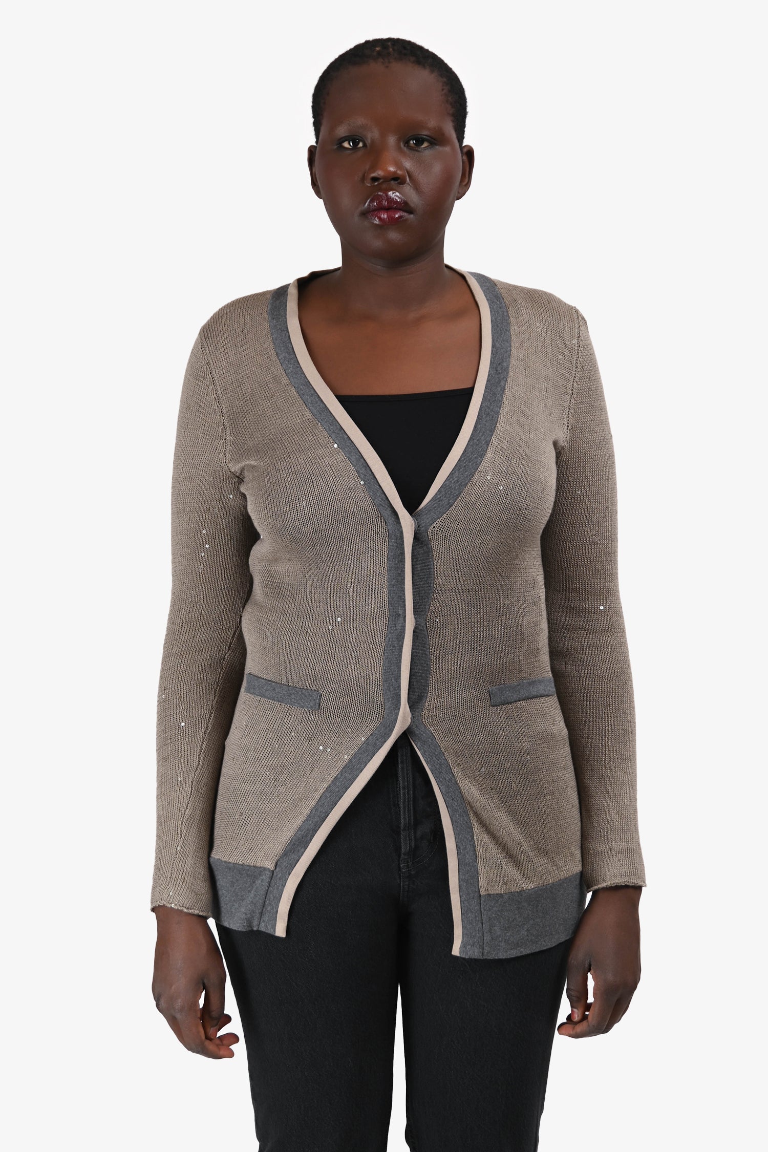 Brunello Cucinelli Grey Linen/Silk Sequin igan Size M