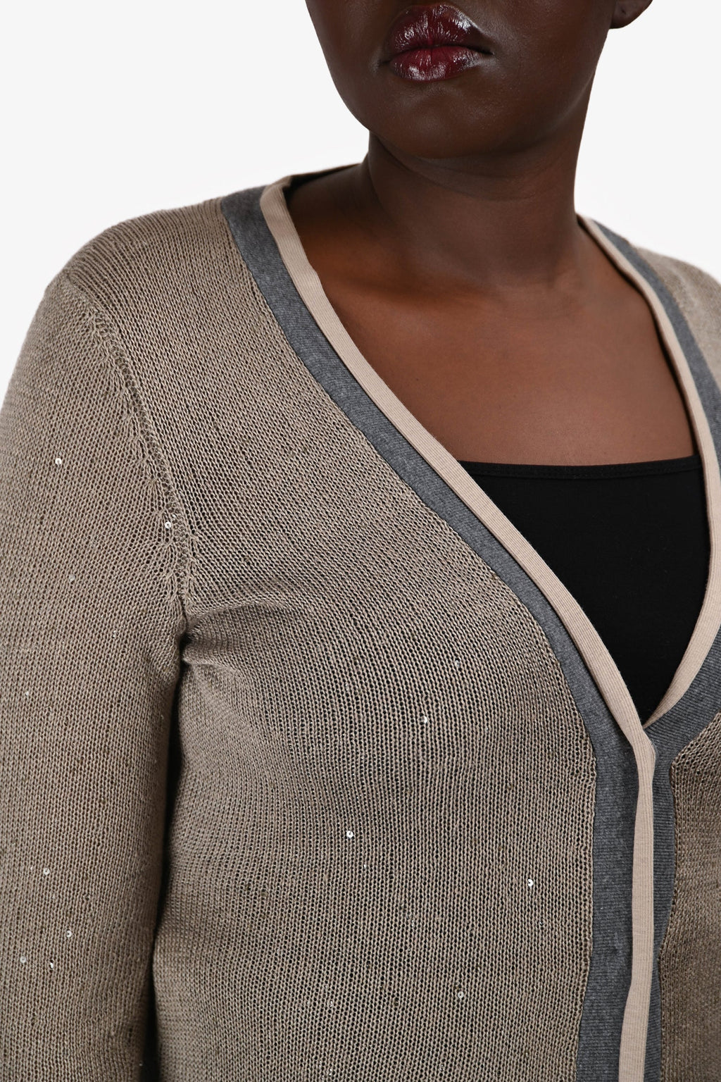 Brunello Cucinelli Grey Linen/Silk Sequin igan Size M