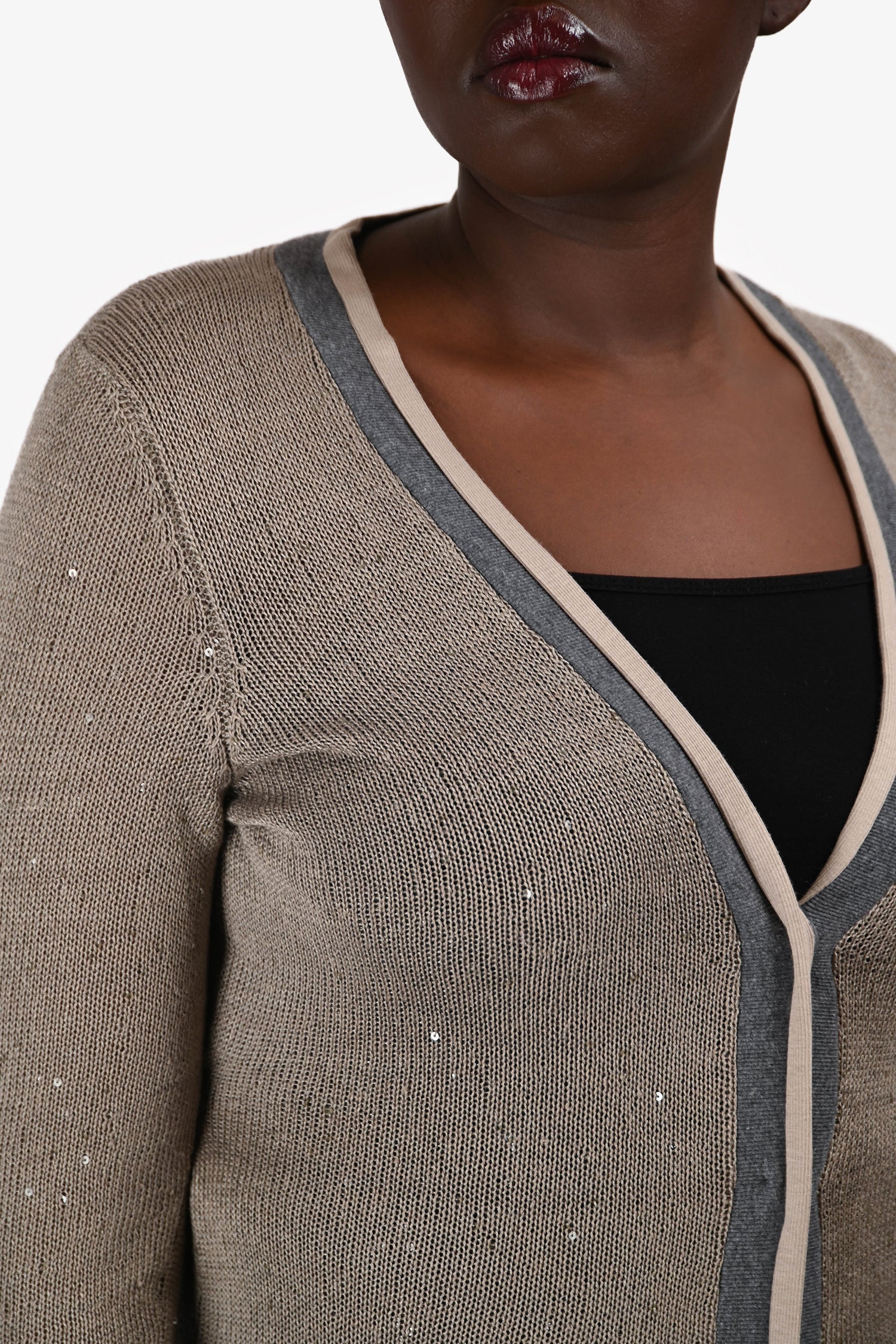 Brunello Cucinelli Grey Linen/Silk Sequin igan Size M