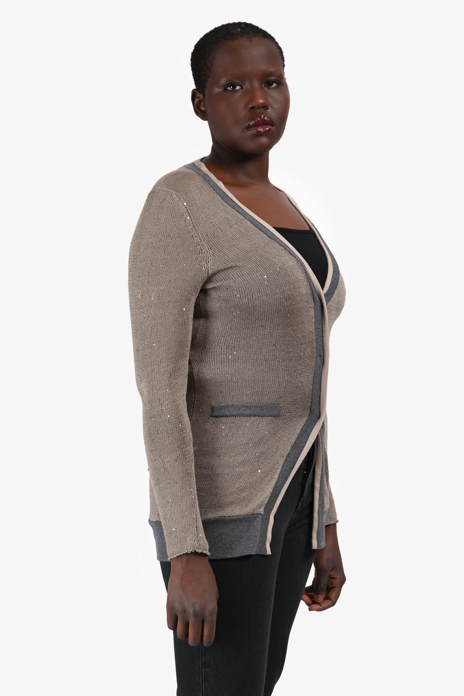 Brunello Cucinelli Grey Linen/Silk Sequin igan Size M