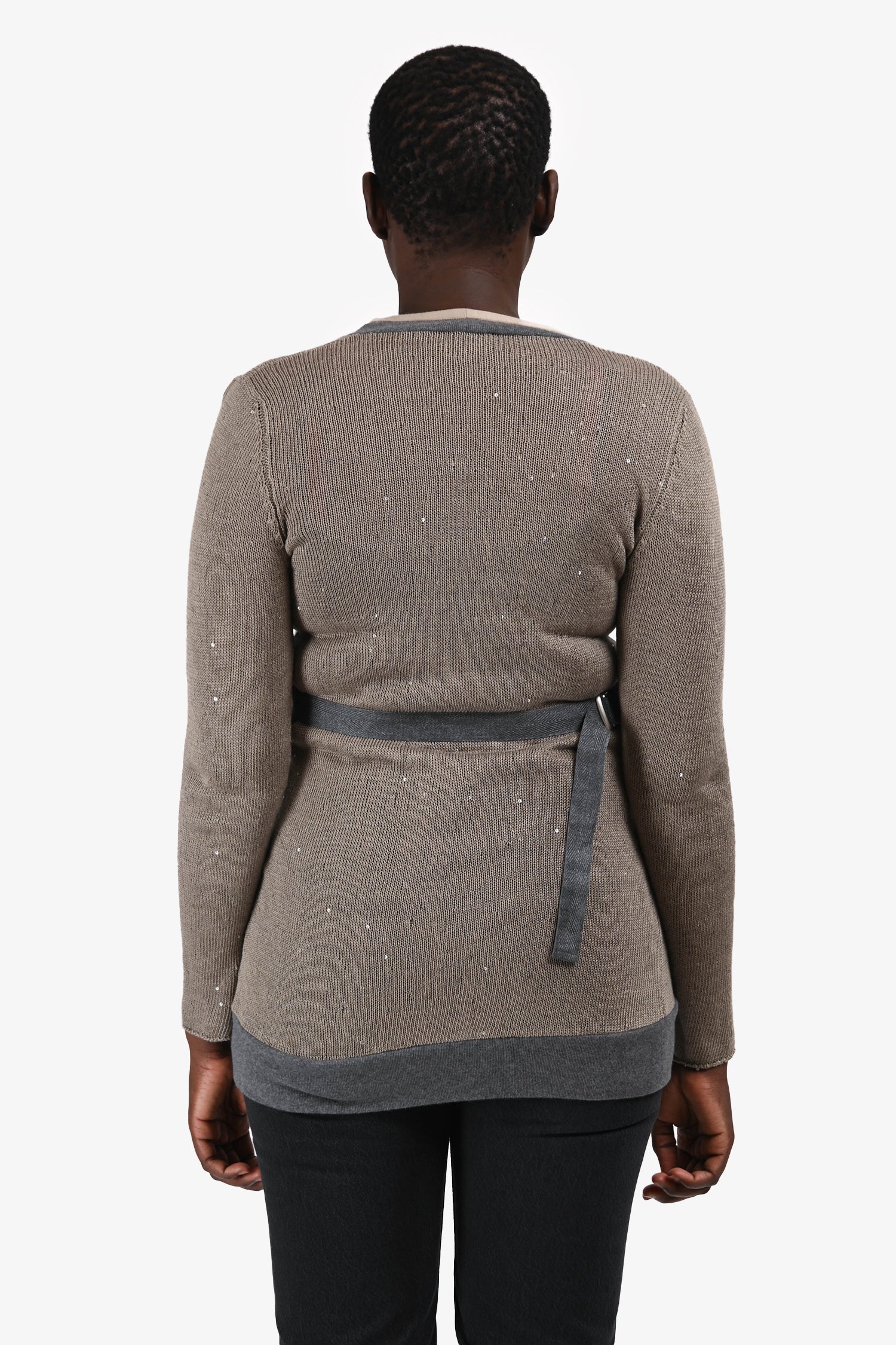 Brunello Cucinelli Grey Linen/Silk Sequin igan Size M