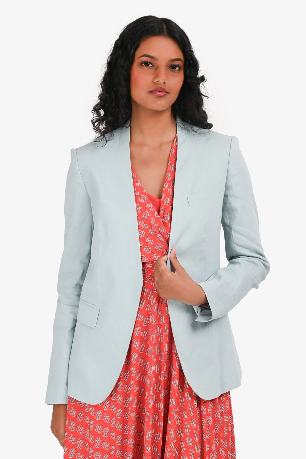 Theory Blue Linen Single Breasted Blazer Size 0