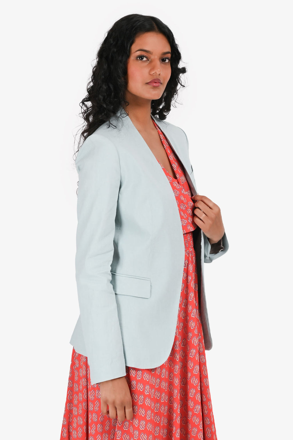 Theory Blue Linen Single Breasted Blazer Size 0