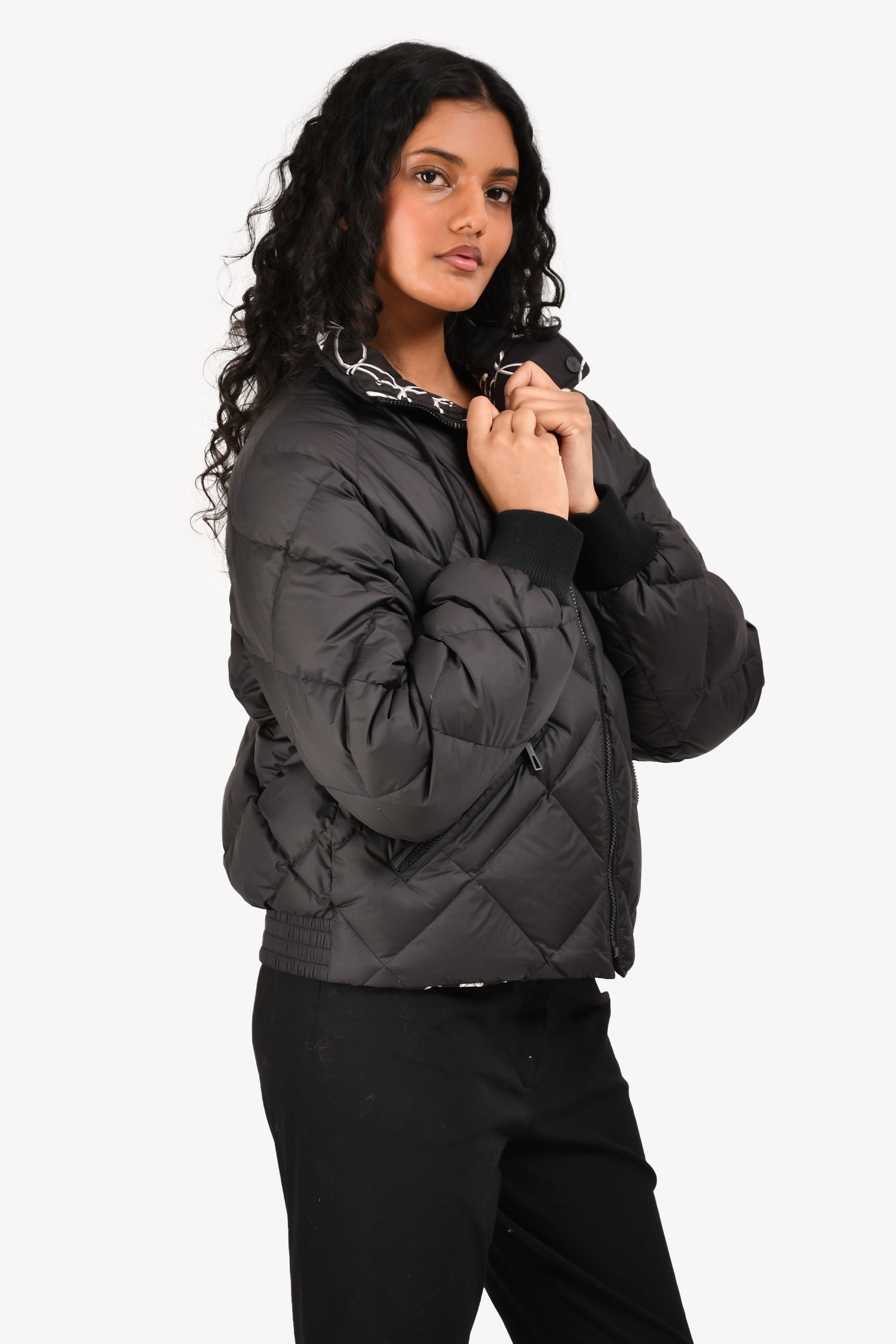 Hermès Black/White Reversible Printed Nylon Puffer Jacket Size 36