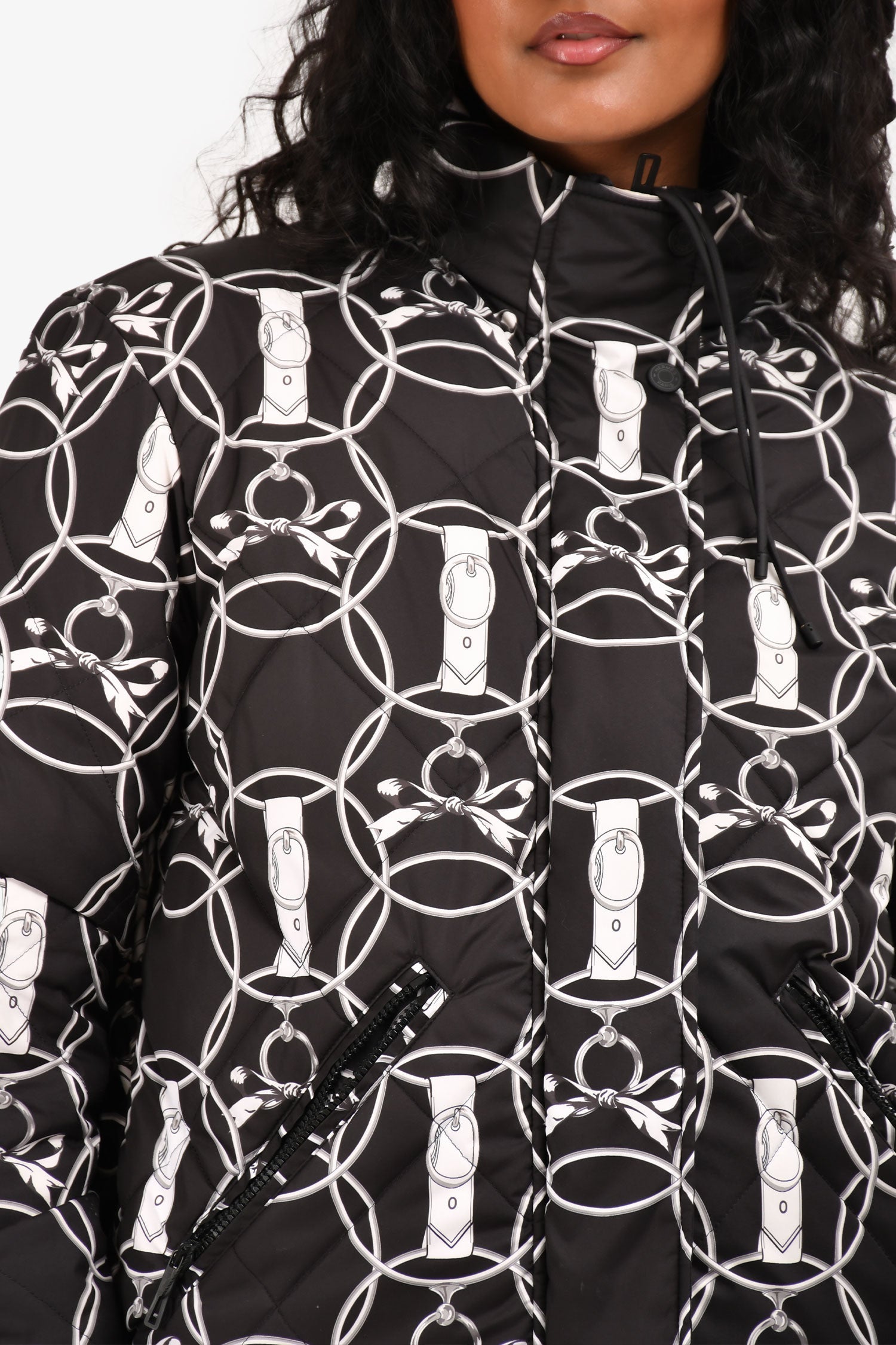 Hermès Black/White Reversible Printed Nylon Puffer Jacket Size 36