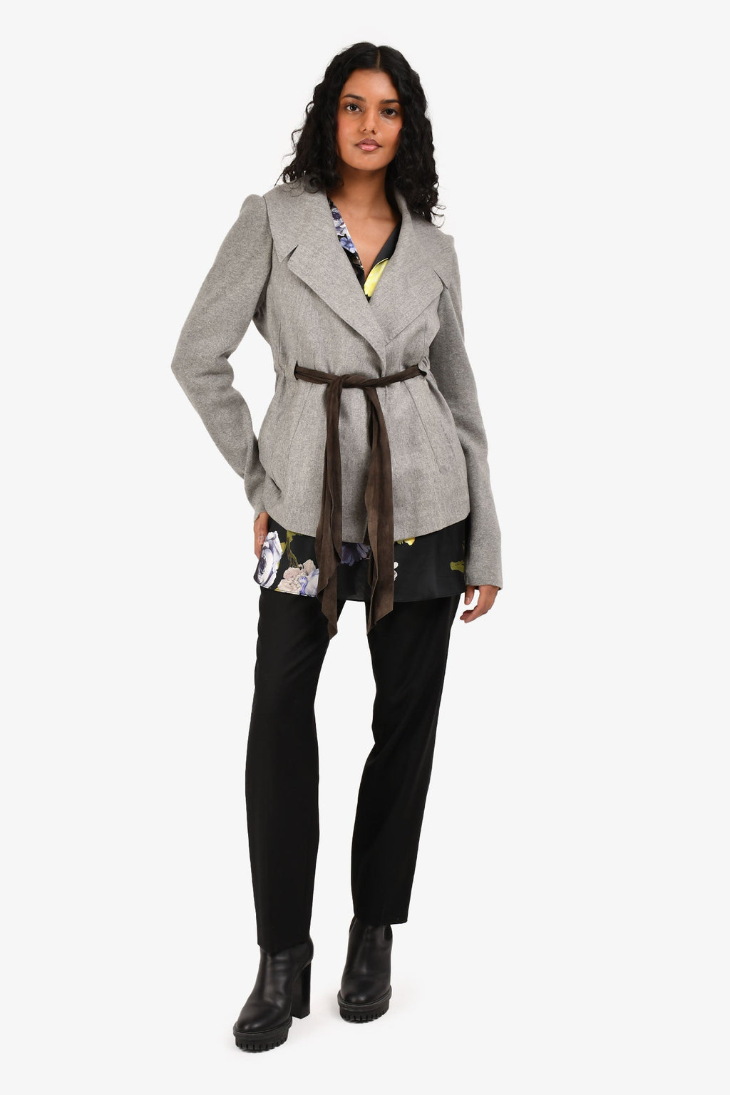Brunello Cucinelli Grey Wool Wrap Blazer Size 46