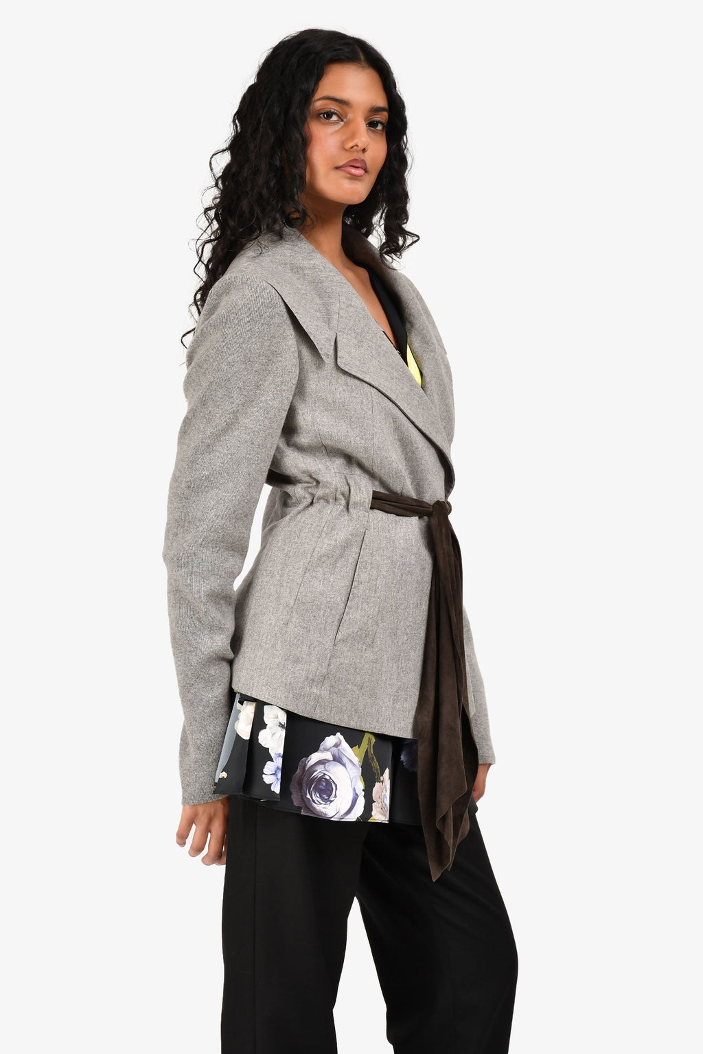 Brunello Cucinelli Grey Wool Wrap Blazer Size 46
