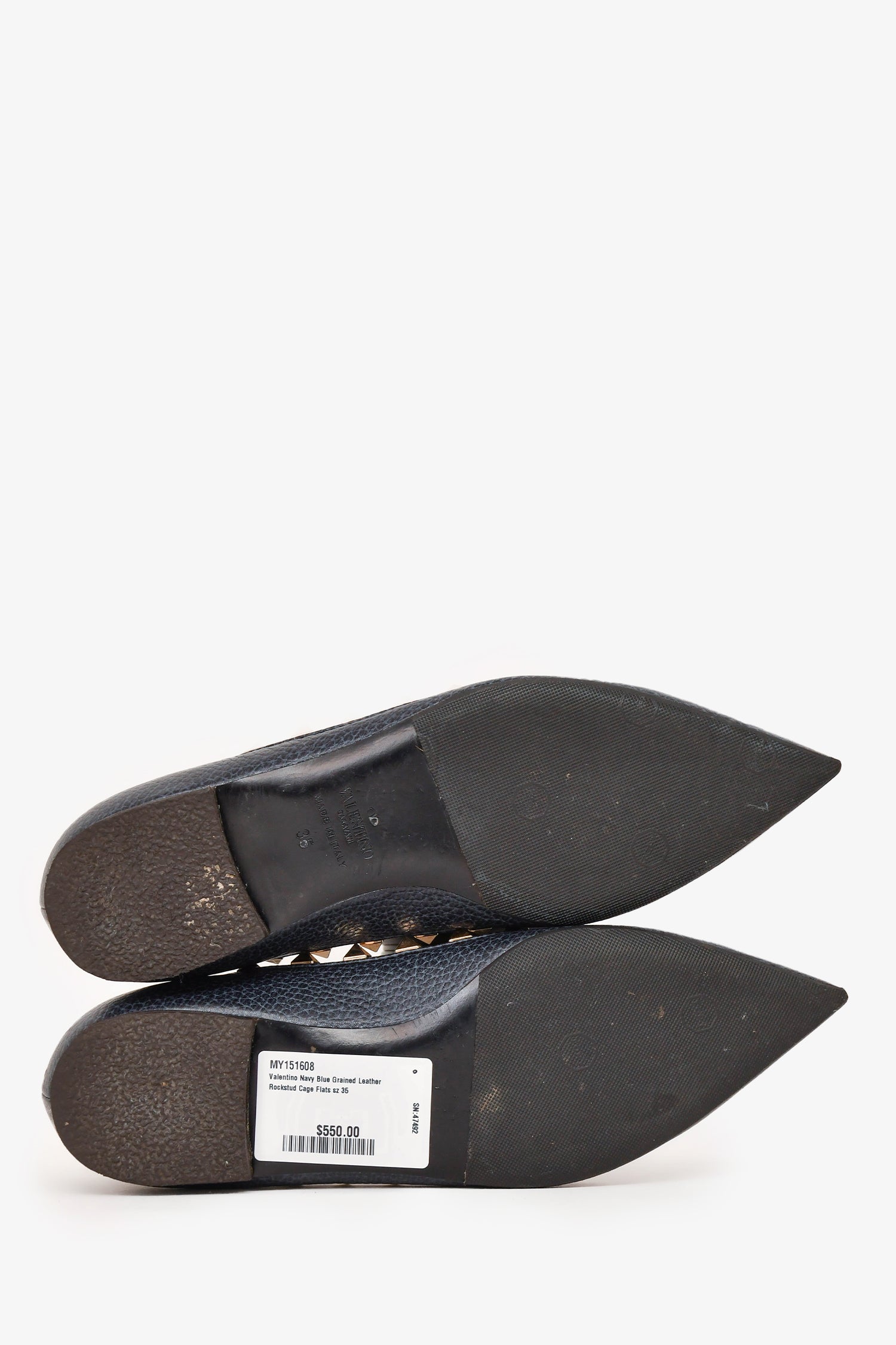 Valentino Navy Blue Grained Leather Rockstud Cage Flats Size 35