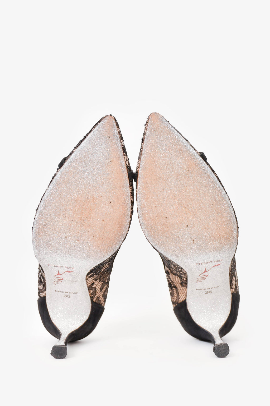 René Caovilla Black/Nude Lace Cross Pearl Pumps Size 36