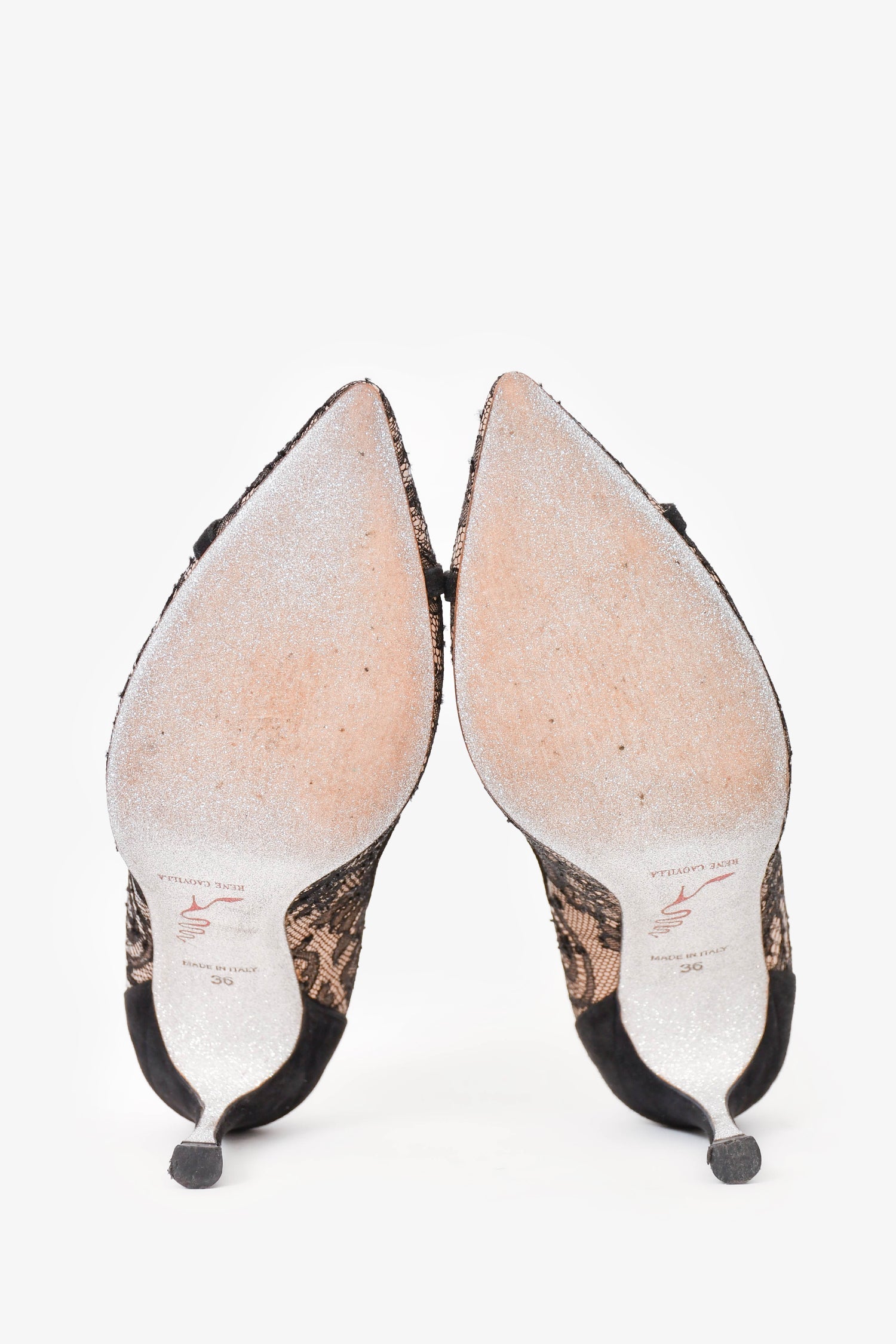 René Caovilla Black/Nude Lace Cross Pearl Pumps Size 36
