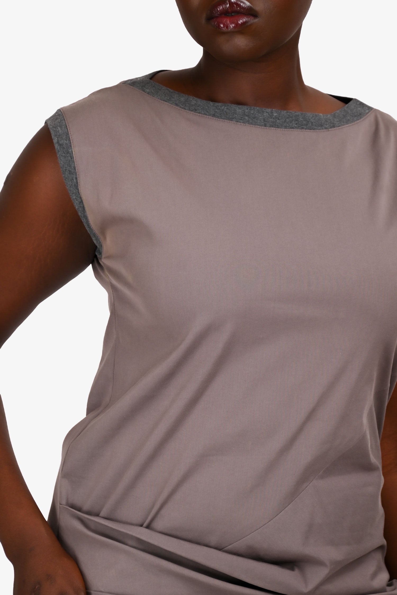 Brunello Cucinelli Grey Cotton Rouched Front Shift Dress Size M