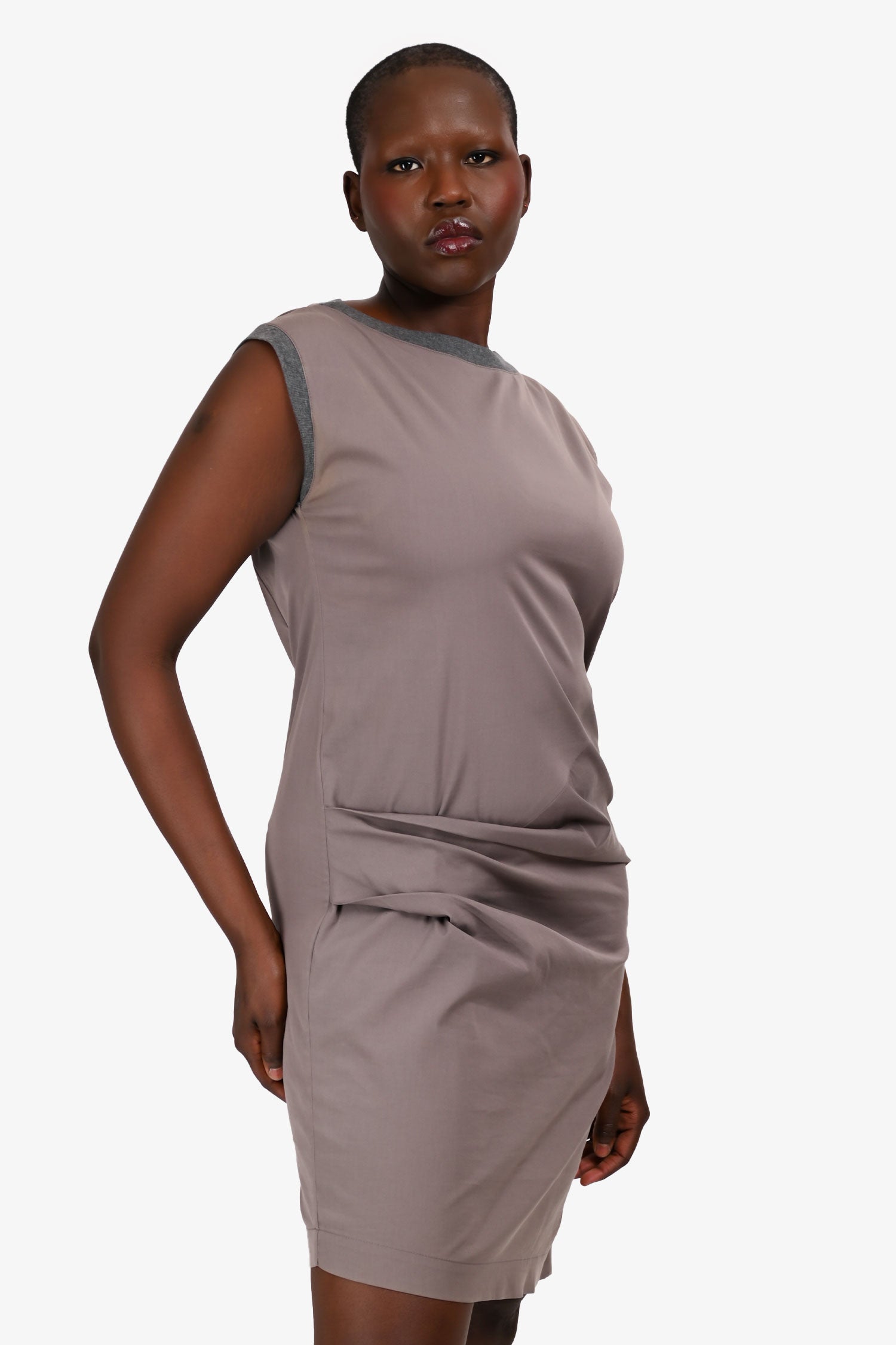 Brunello Cucinelli Grey Cotton Rouched Front Shift Dress Size M